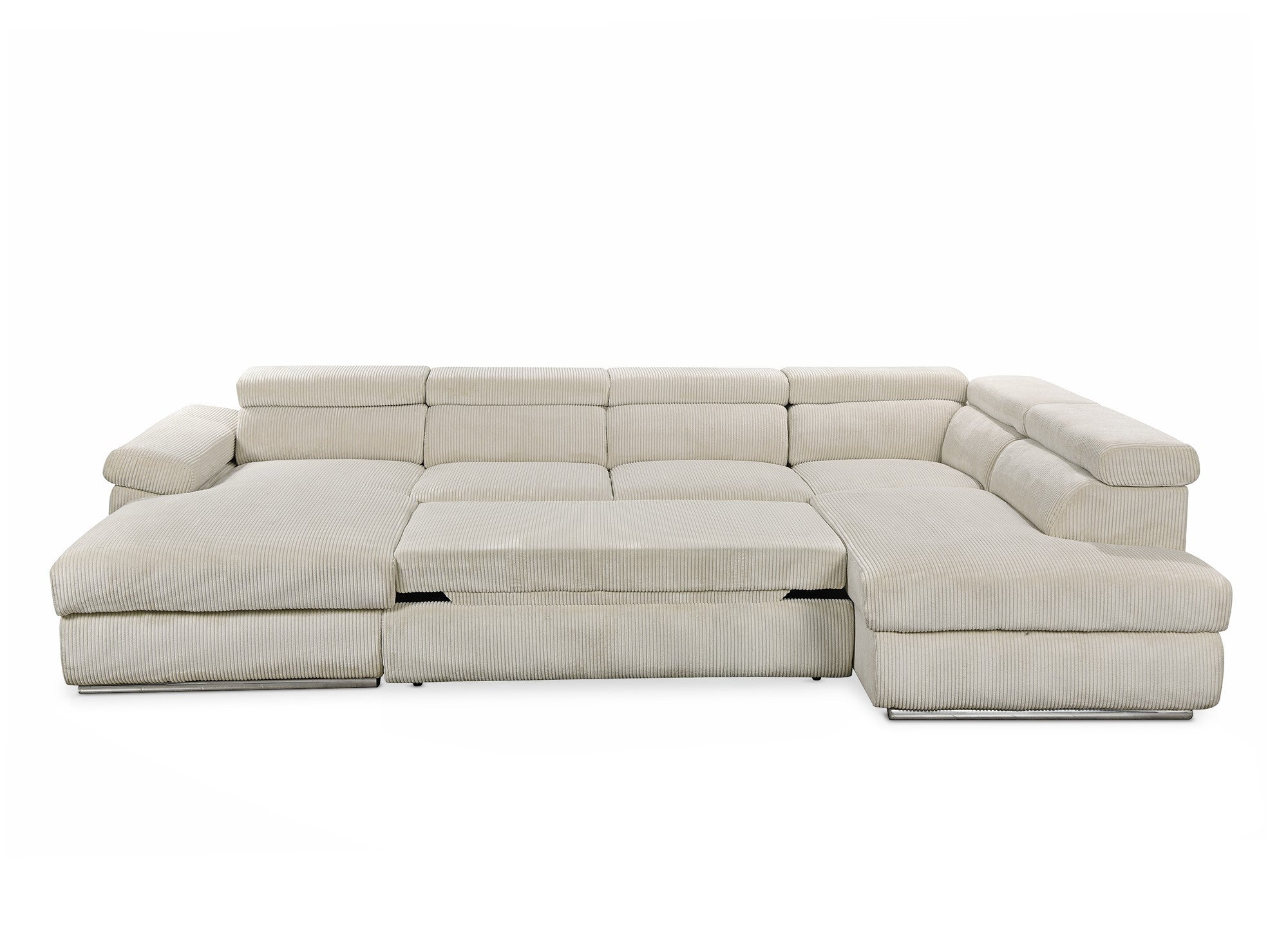 MARIANO Panoramasofa aus dickem, beigefarbenem Cord mit Stauraum – Linke Ecke