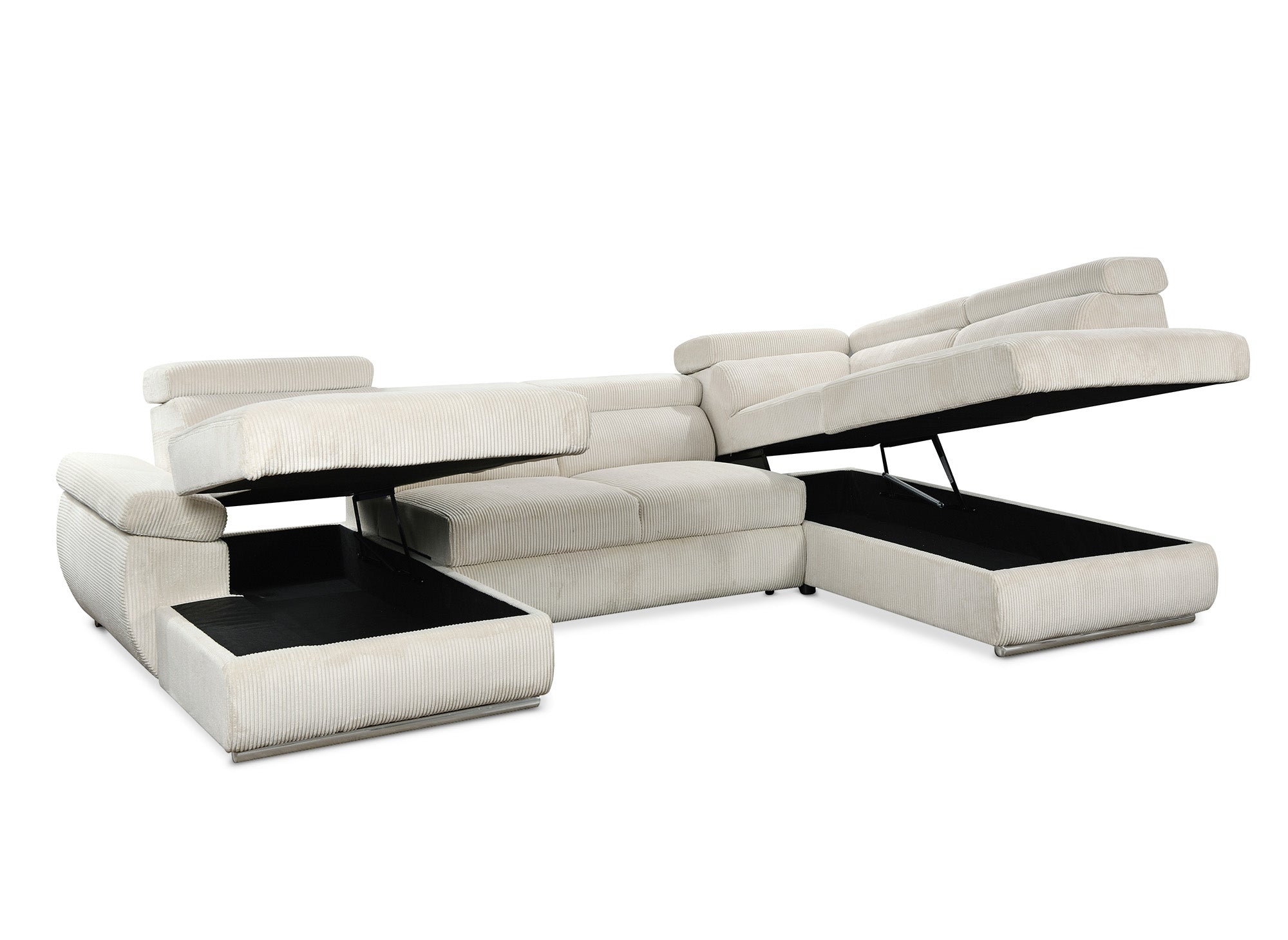 MARIANO Panoramasofa aus dickem, beigefarbenem Cord mit Stauraum – Linke Ecke