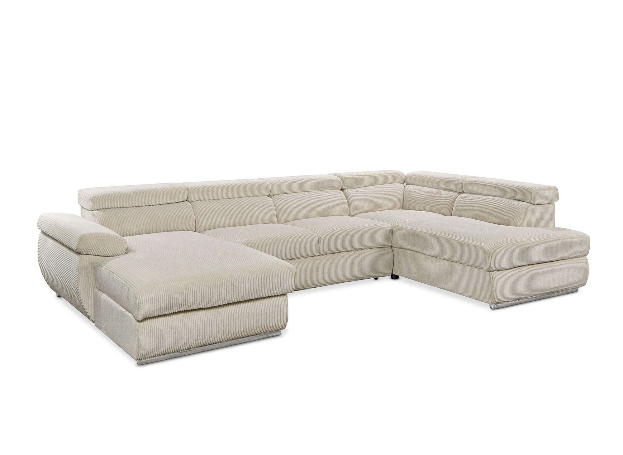 MARIANO Panoramasofa aus dickem, beigefarbenem Cord mit Stauraum – Linke Ecke