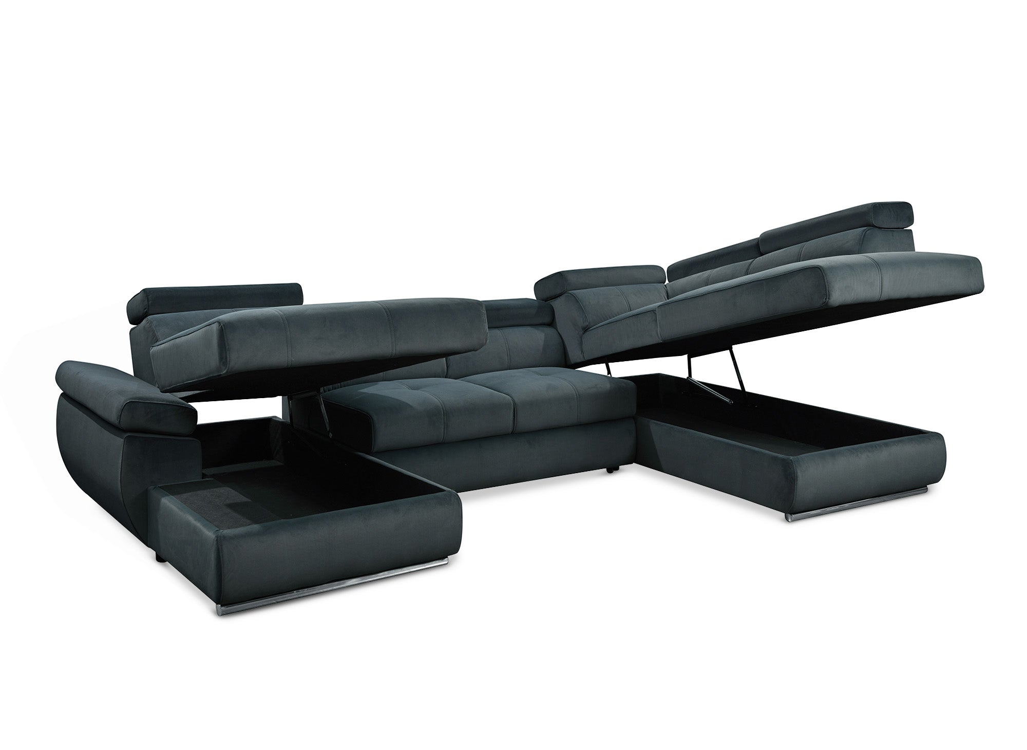 MARIANO Panorama-Sofa mit Stauraum aus grauem Samt – Linke Ecke