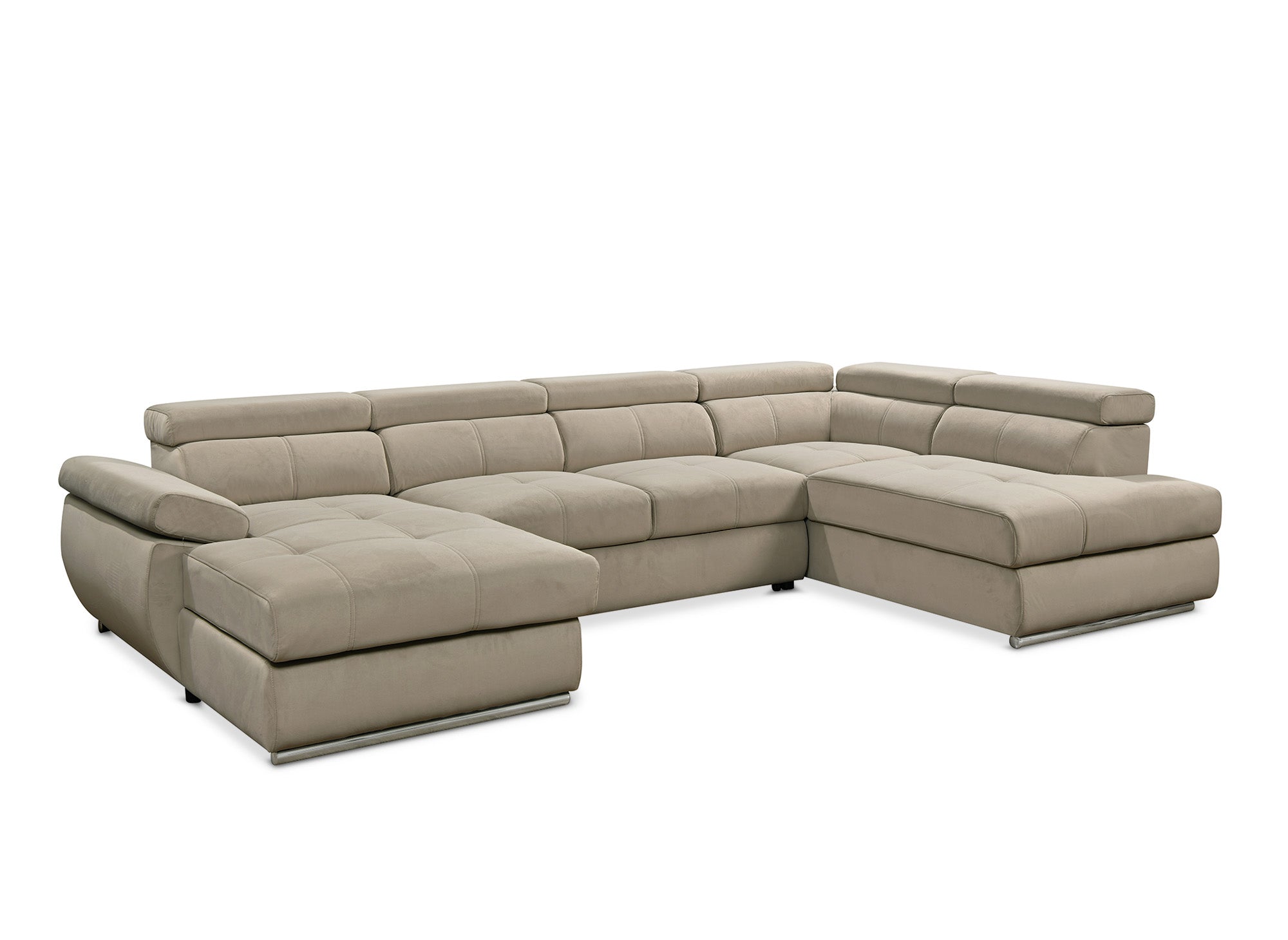 MARIANO Panorama-Sofa mit Stauraum aus taupefarbenem Samt – Linke Ecke