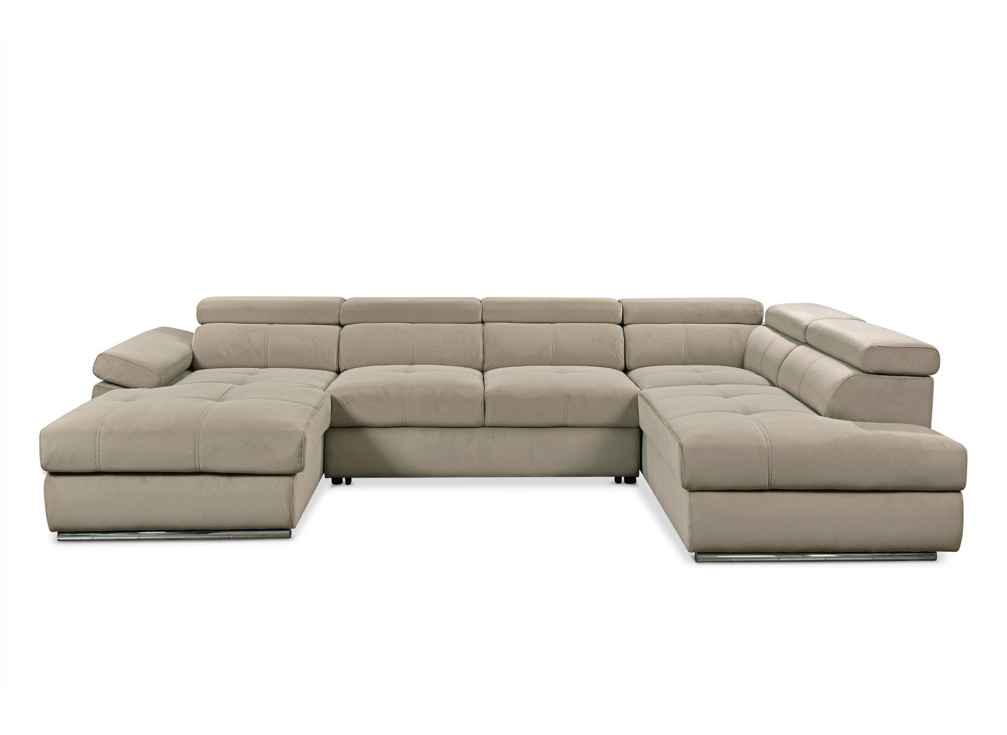 MARIANO Panorama-Sofa mit Stauraum aus taupefarbenem Samt – Linke Ecke