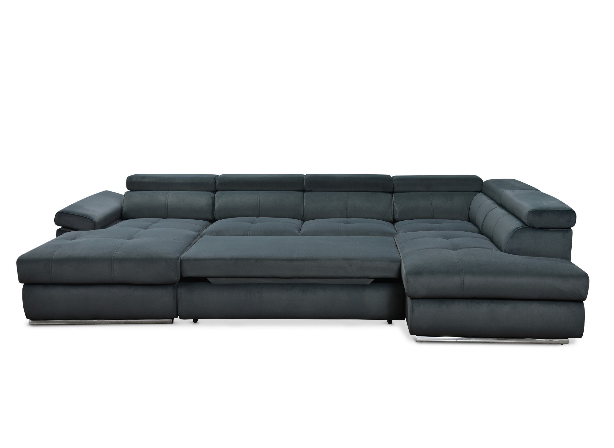 MARIANO Panorama-Sofa mit Stauraum aus grauem Samt – Linke Ecke