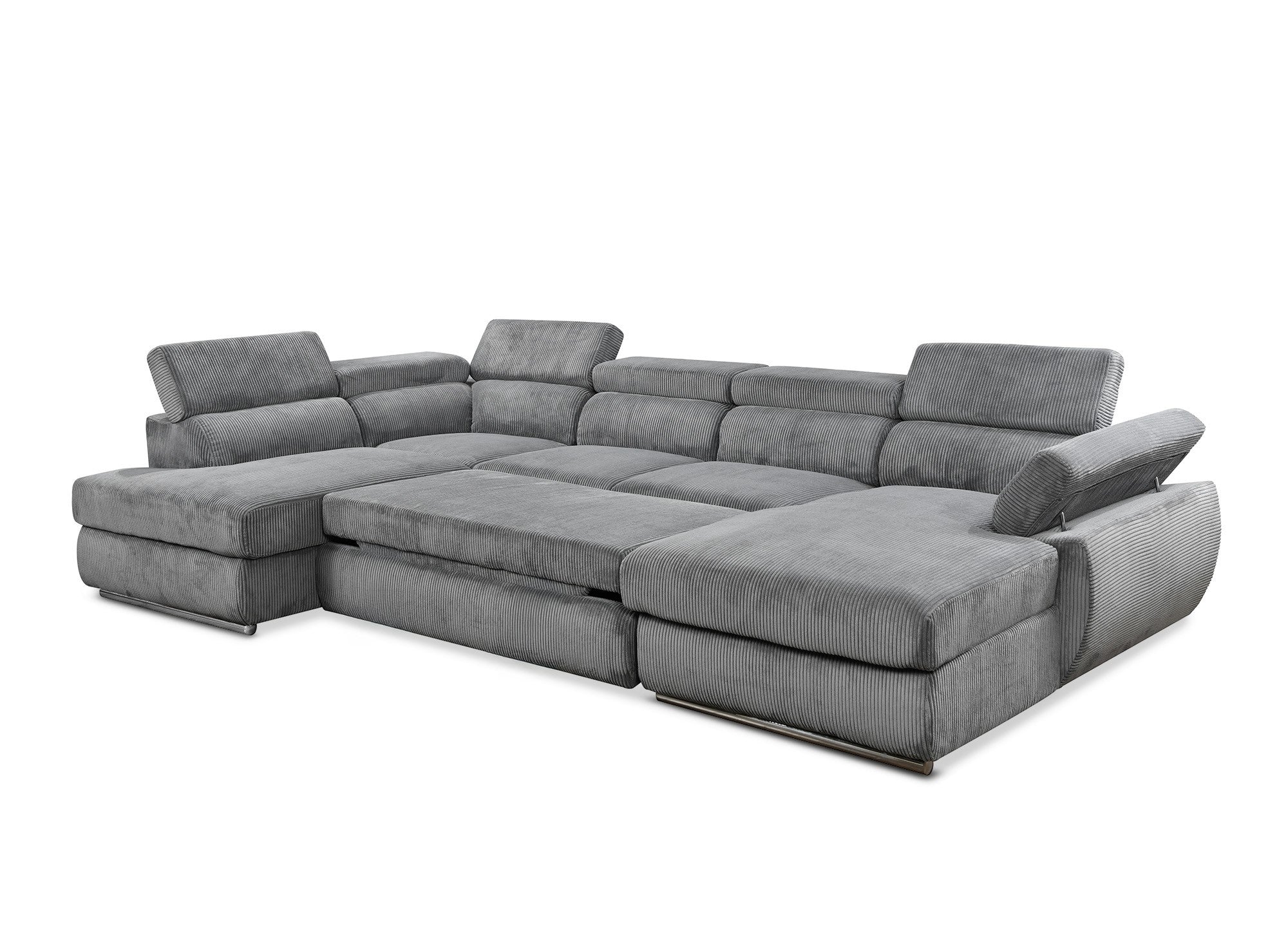 MARIANO Panoramasofa aus dickem grauem Cord mit Stauraum - rechtwinklig
