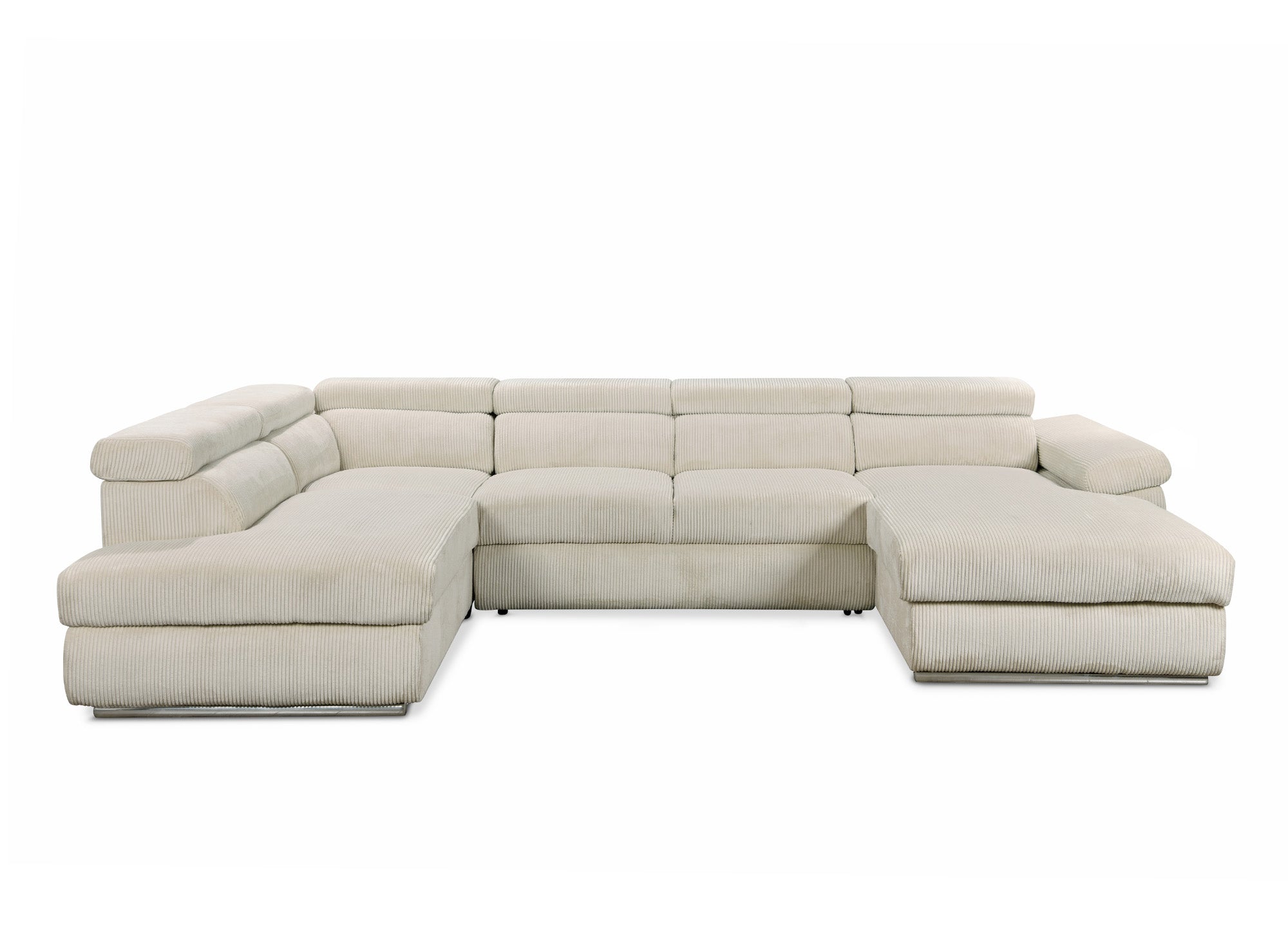 MARIANO Panoramasofa aus dickem, beigefarbenem Cord mit Stauraum – rechtwinklig
