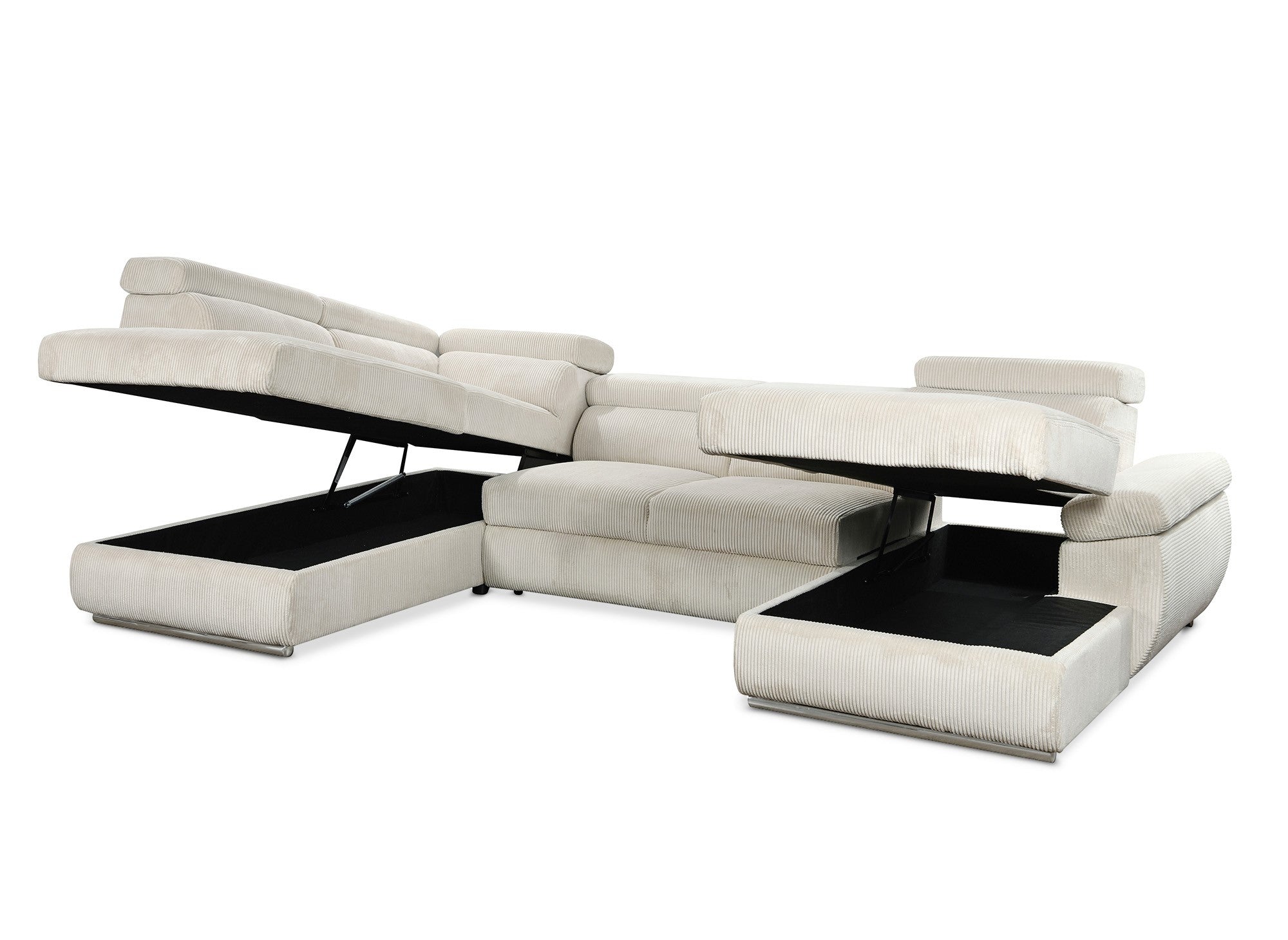 MARIANO Panoramasofa aus dickem, beigefarbenem Cord mit Stauraum – rechtwinklig