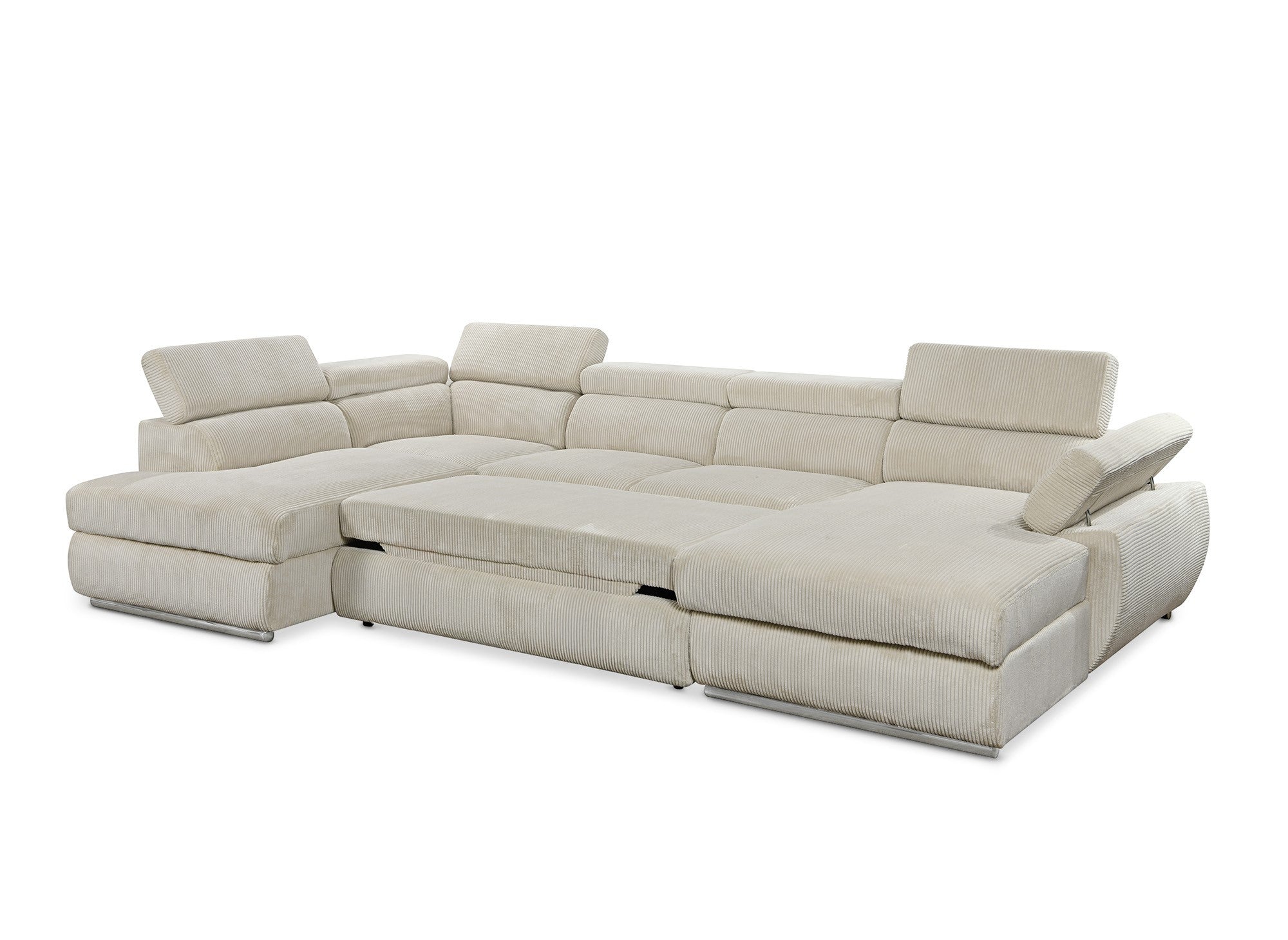 MARIANO Panoramasofa aus dickem, beigefarbenem Cord mit Stauraum – rechtwinklig