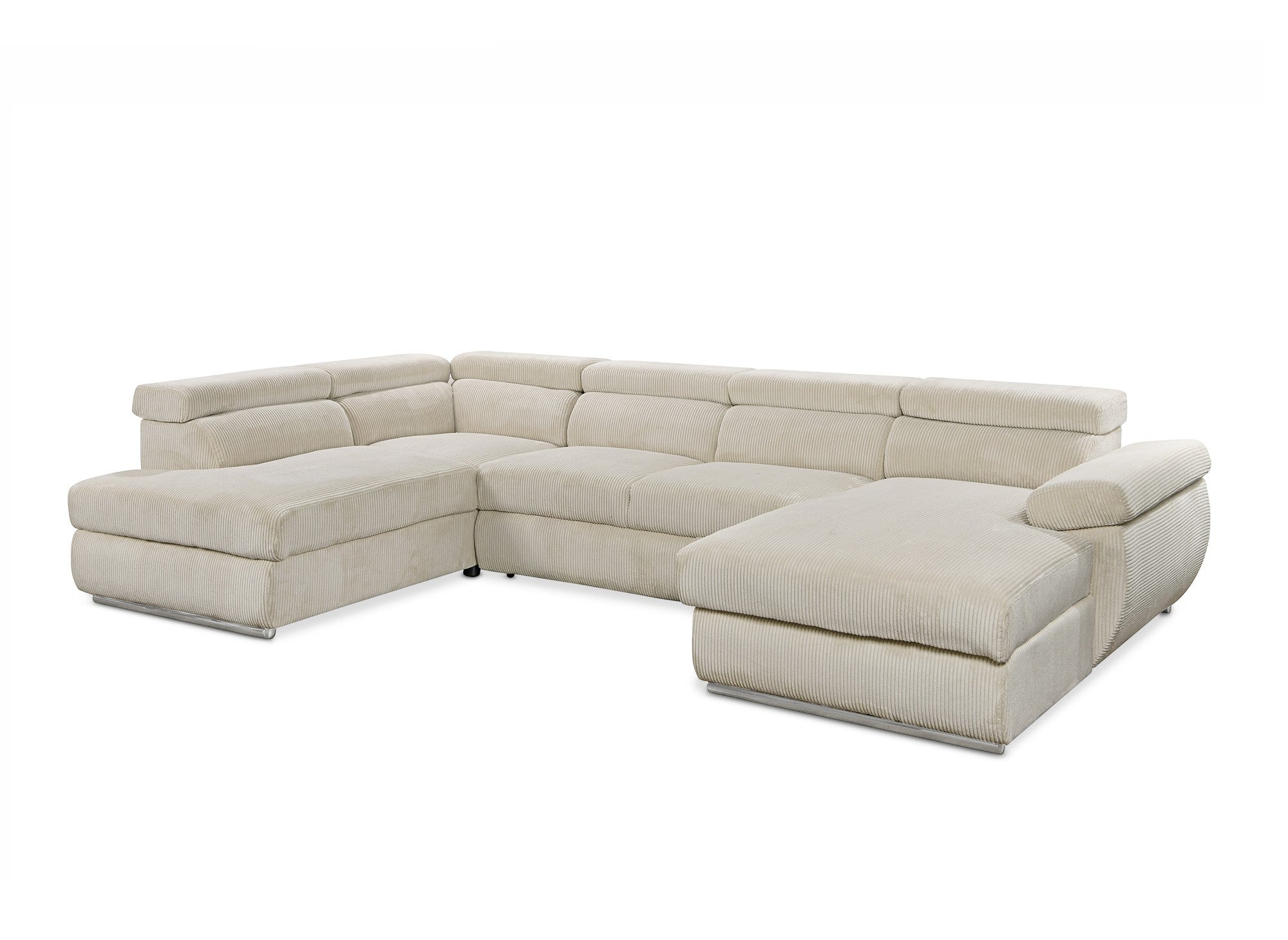 MARIANO Panoramasofa aus dickem, beigefarbenem Cord mit Stauraum – rechtwinklig