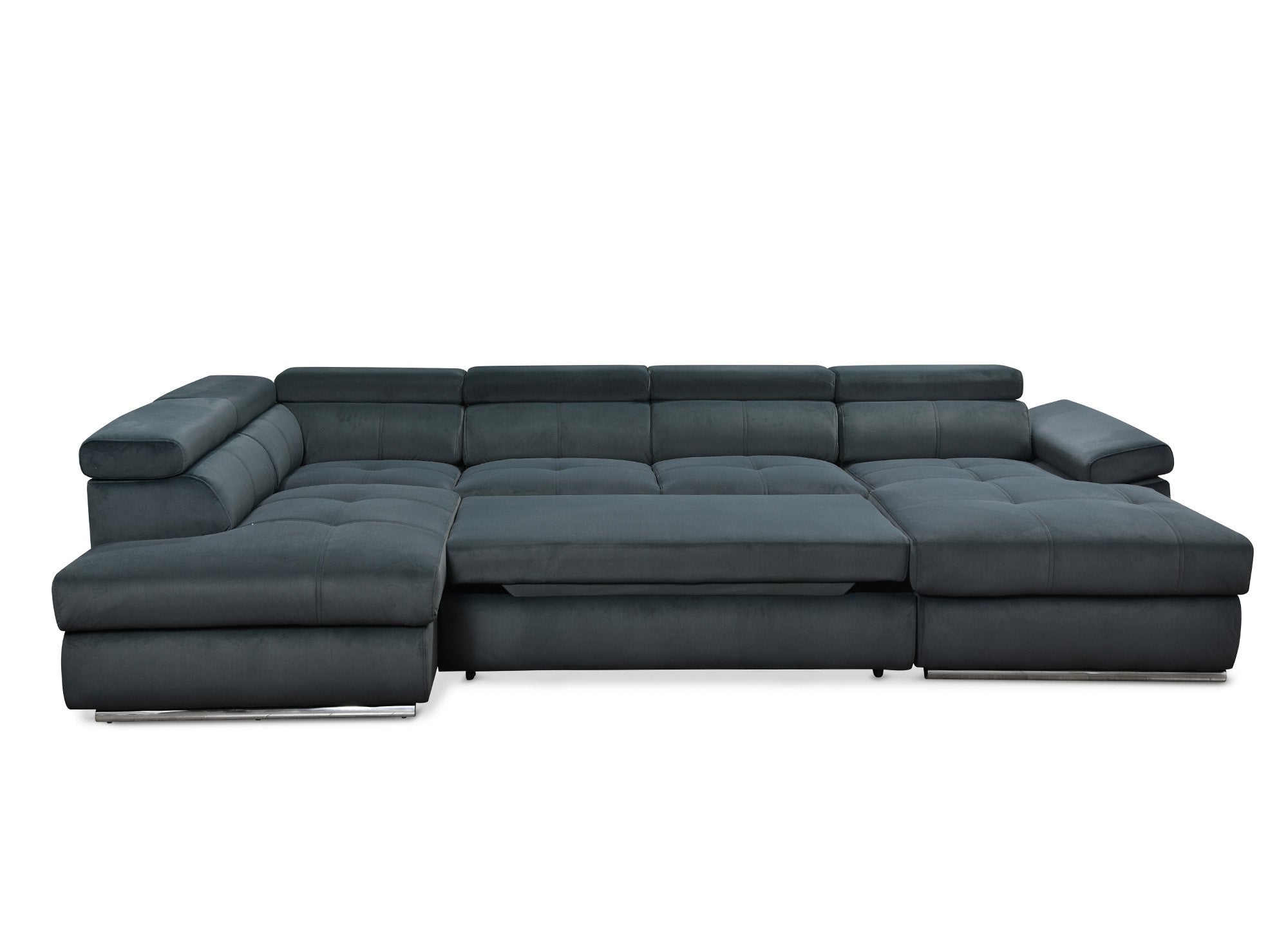 MARIANO Panorama-Sofa mit Stauraum aus grauem Samt – rechtwinklig