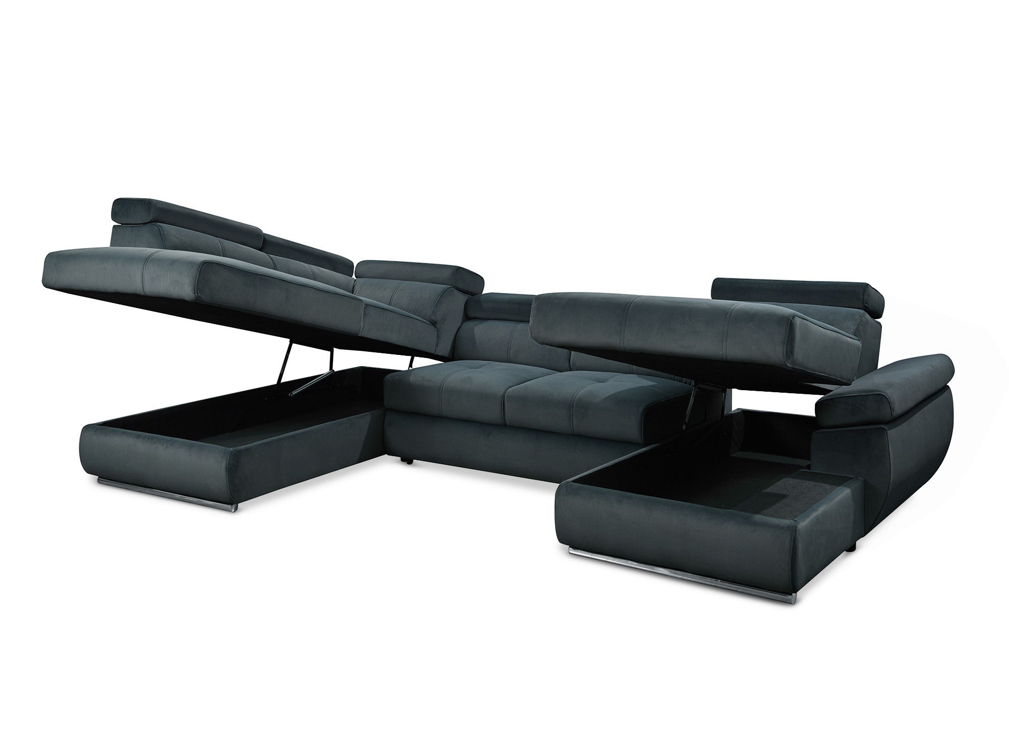 MARIANO Panorama-Sofa mit Stauraum aus grauem Samt – rechtwinklig