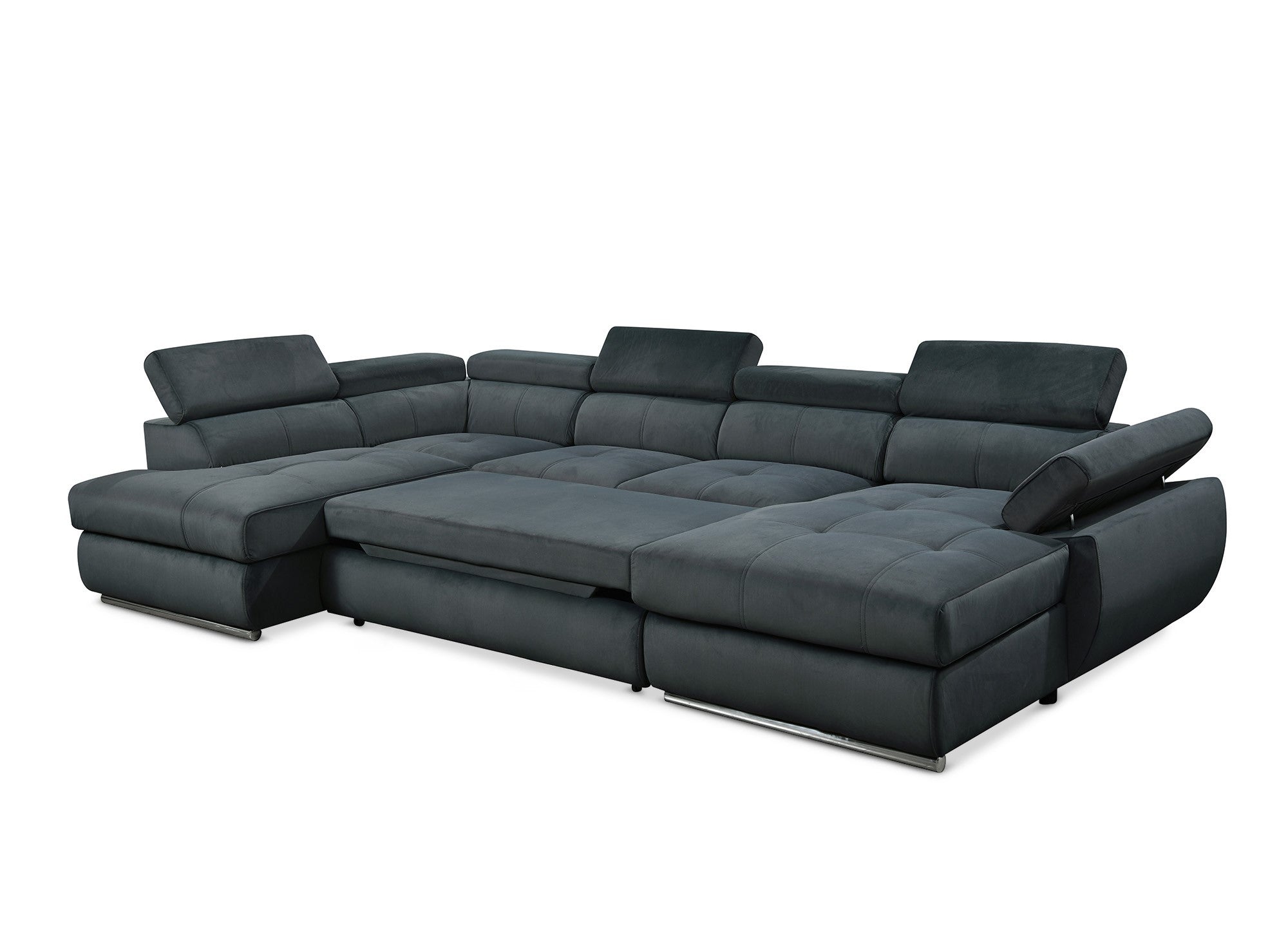 MARIANO Panorama-Sofa mit Stauraum aus grauem Samt – rechtwinklig