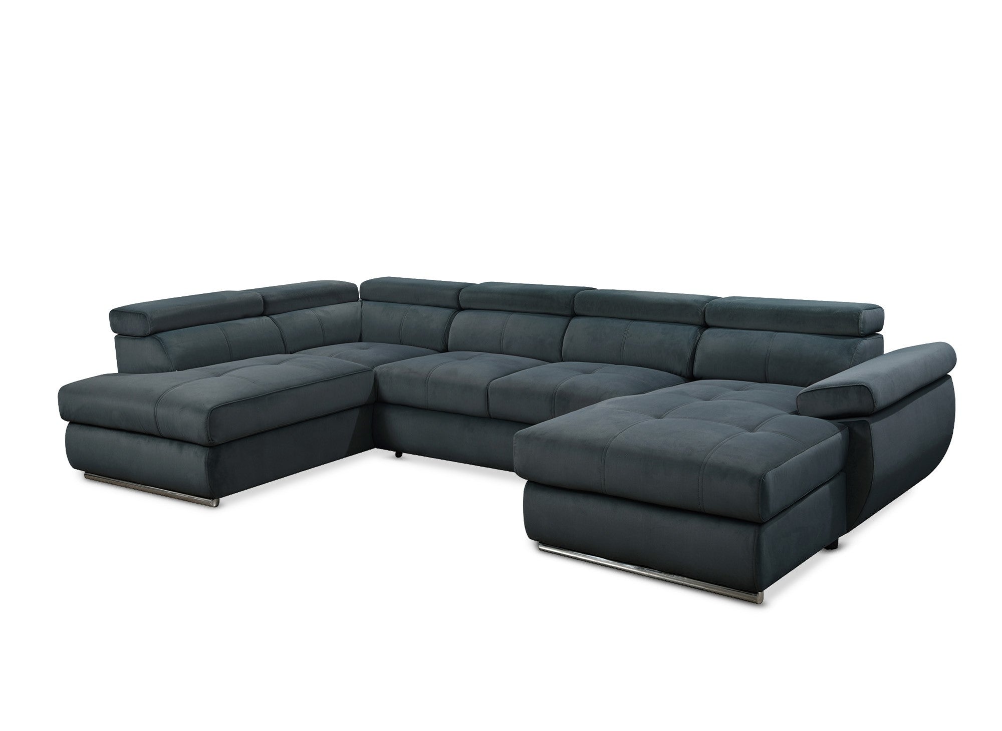 MARIANO Panorama-Sofa mit Stauraum aus grauem Samt – rechtwinklig