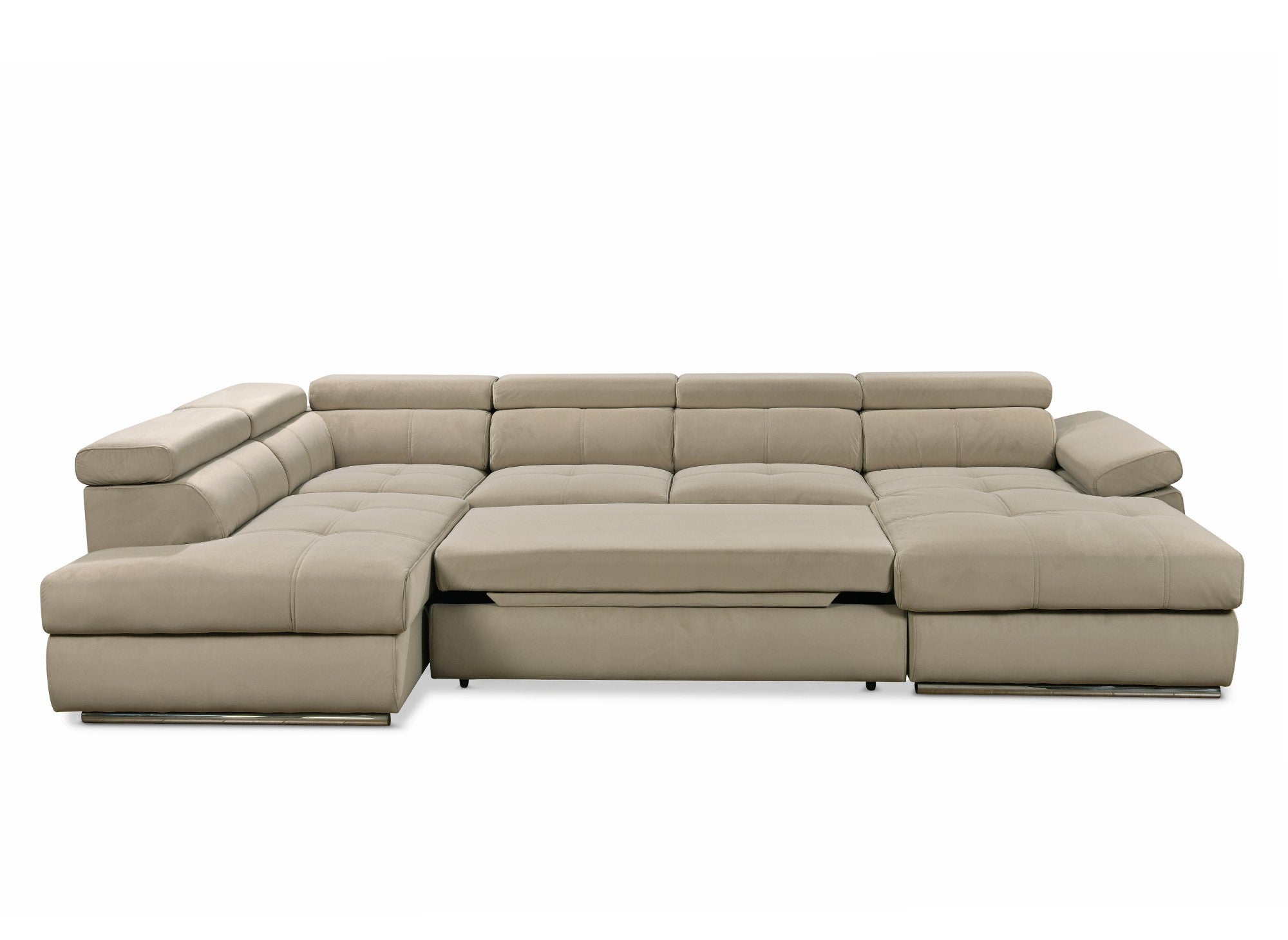 MARIANO Panorama-Sofa mit Stauraum aus taupefarbenem Samt – rechtwinklig