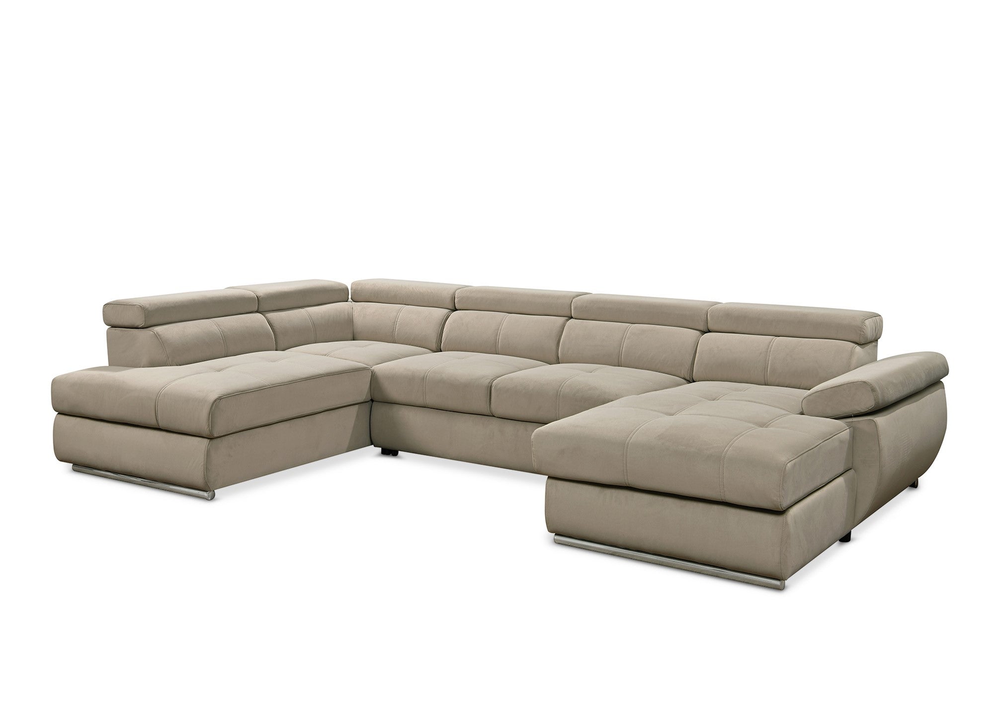 MARIANO Panorama-Sofa mit Stauraum aus taupefarbenem Samt – rechtwinklig
