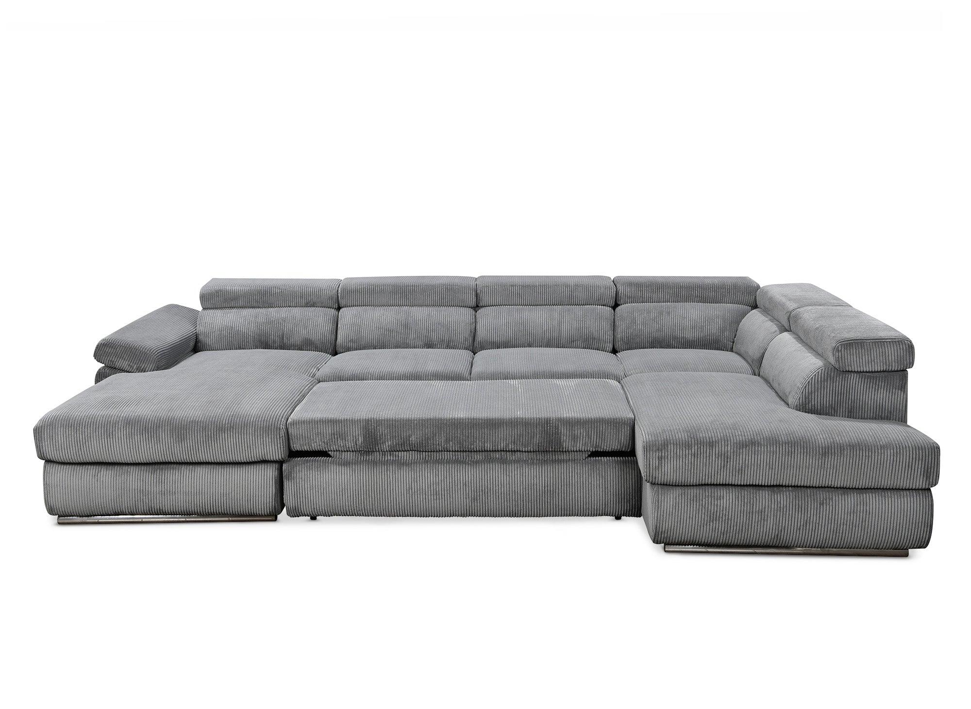 MARIANO Panoramasofa aus dickem grauem Cord mit Stauraum - Linke Ecke