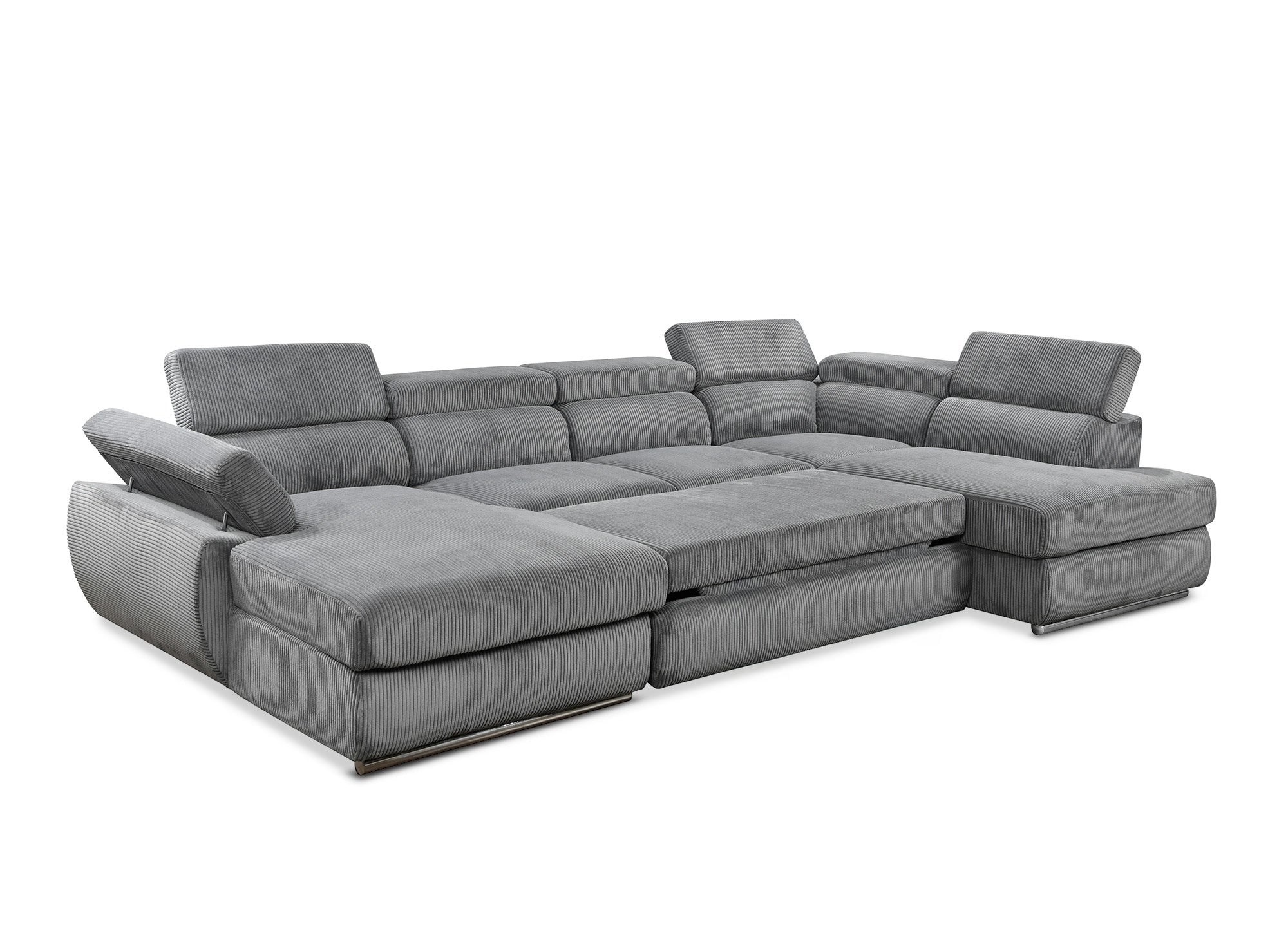 MARIANO Panoramasofa aus dickem grauem Cord mit Stauraum - Linke Ecke