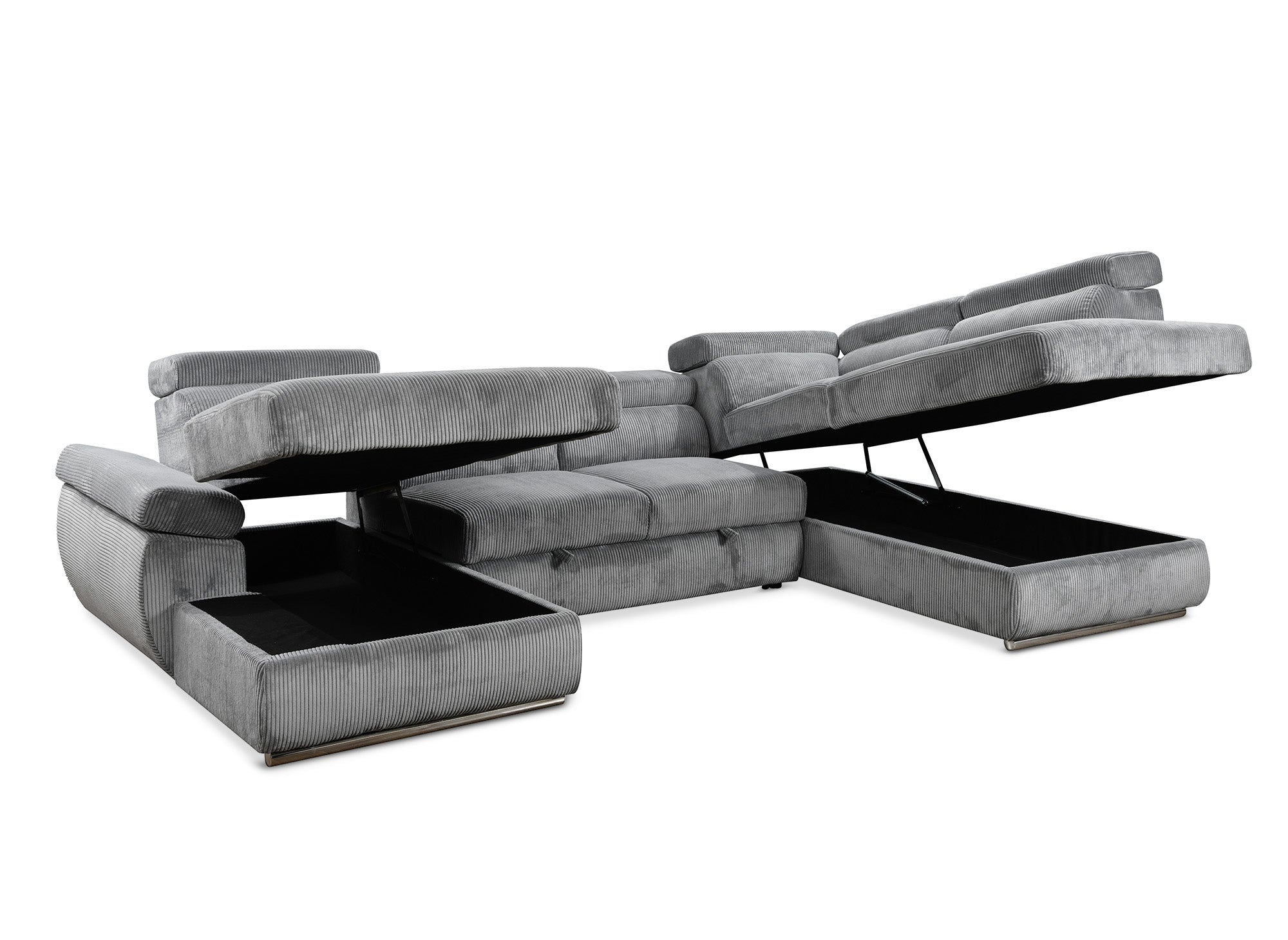 MARIANO Panoramasofa aus dickem grauem Cord mit Stauraum - Linke Ecke