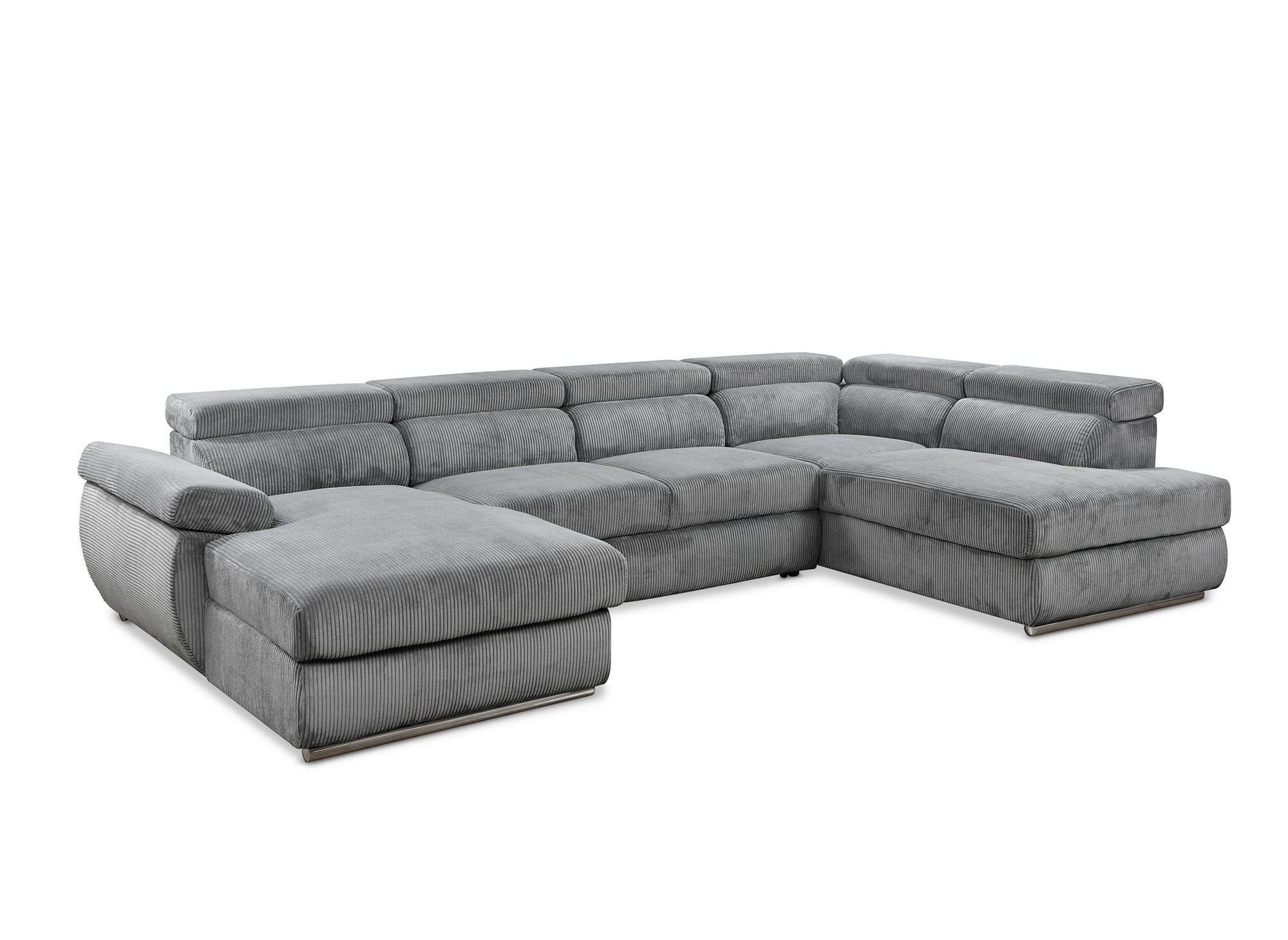 MARIANO Panoramasofa aus dickem grauem Cord mit Stauraum - Linke Ecke