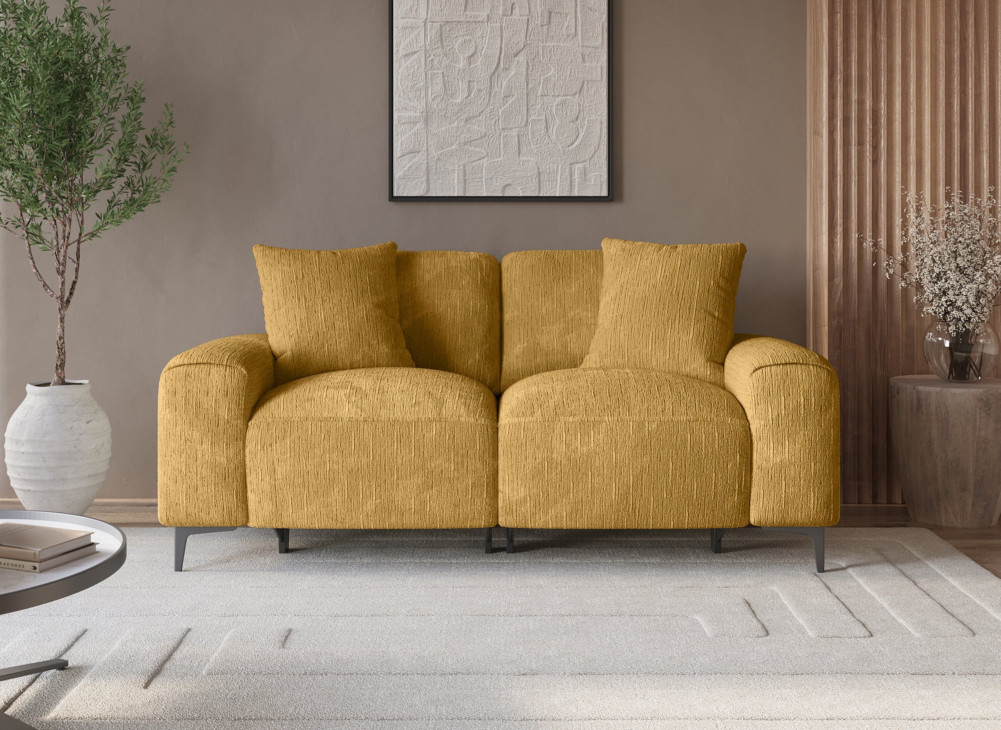 Elektrisches 2-Sitzer-Relaxsofa HELOISE aus senfgelb meliertem Samt