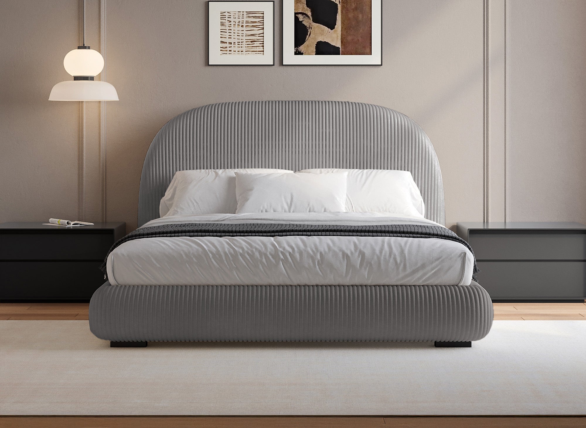 Dickes graues Cord-Doppelbett 180x200cm COSY