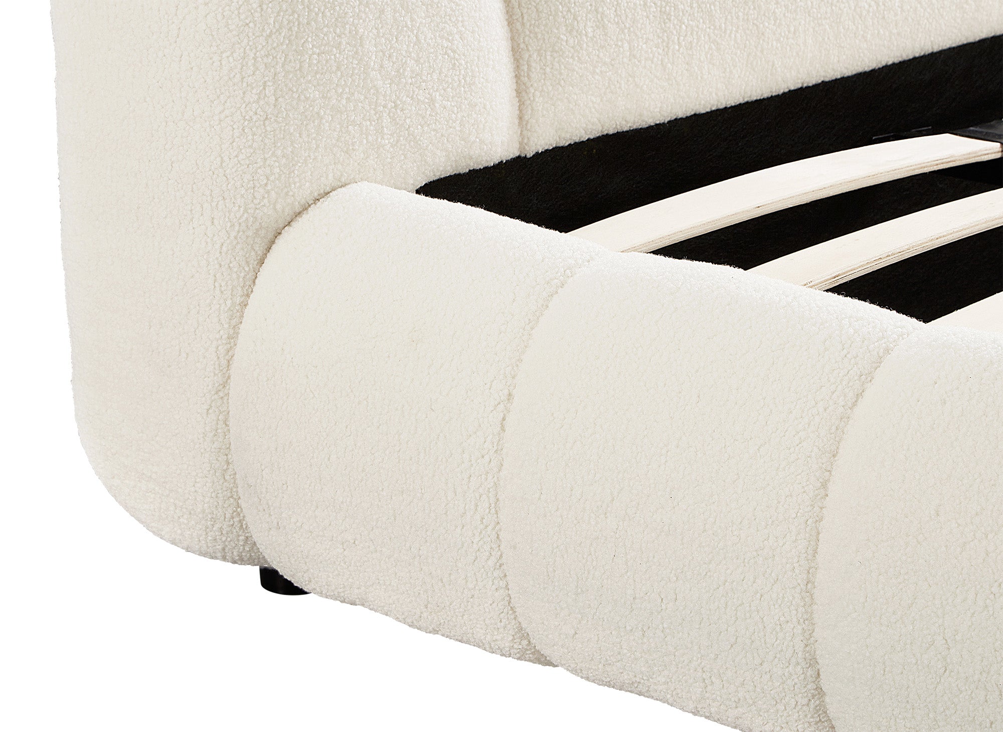 Doppelbett aus ecrufarbenem Bouclé-Stoff 180x200 cm YOURI