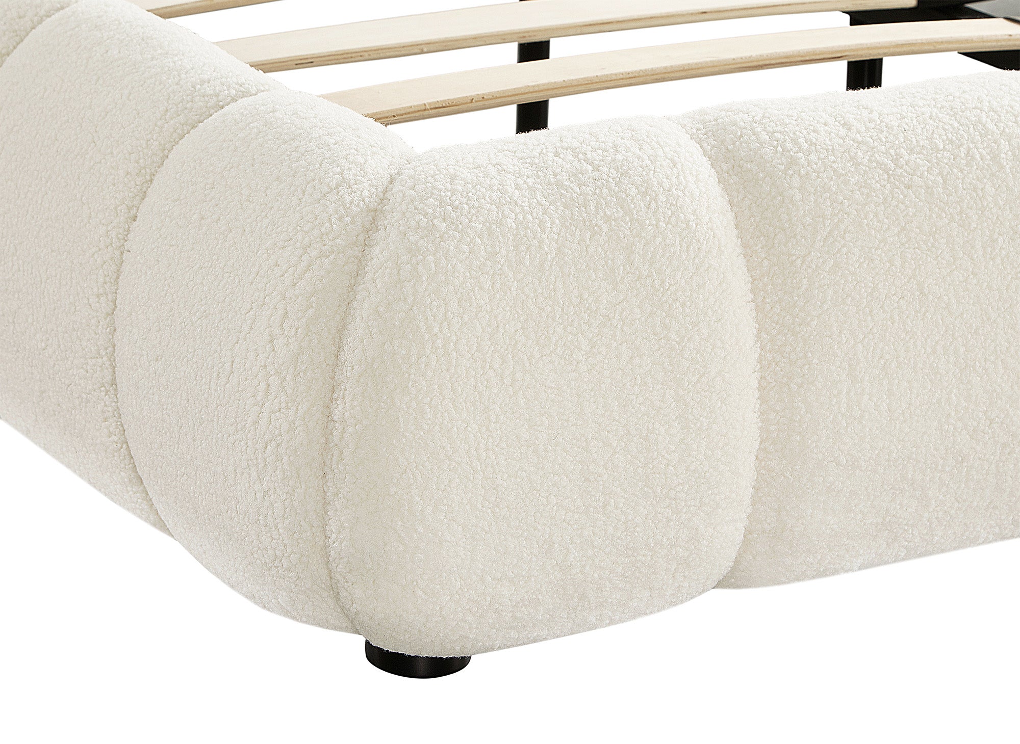 Doppelbett aus ecrufarbenem Bouclé-Stoff 180x200 cm YOURI