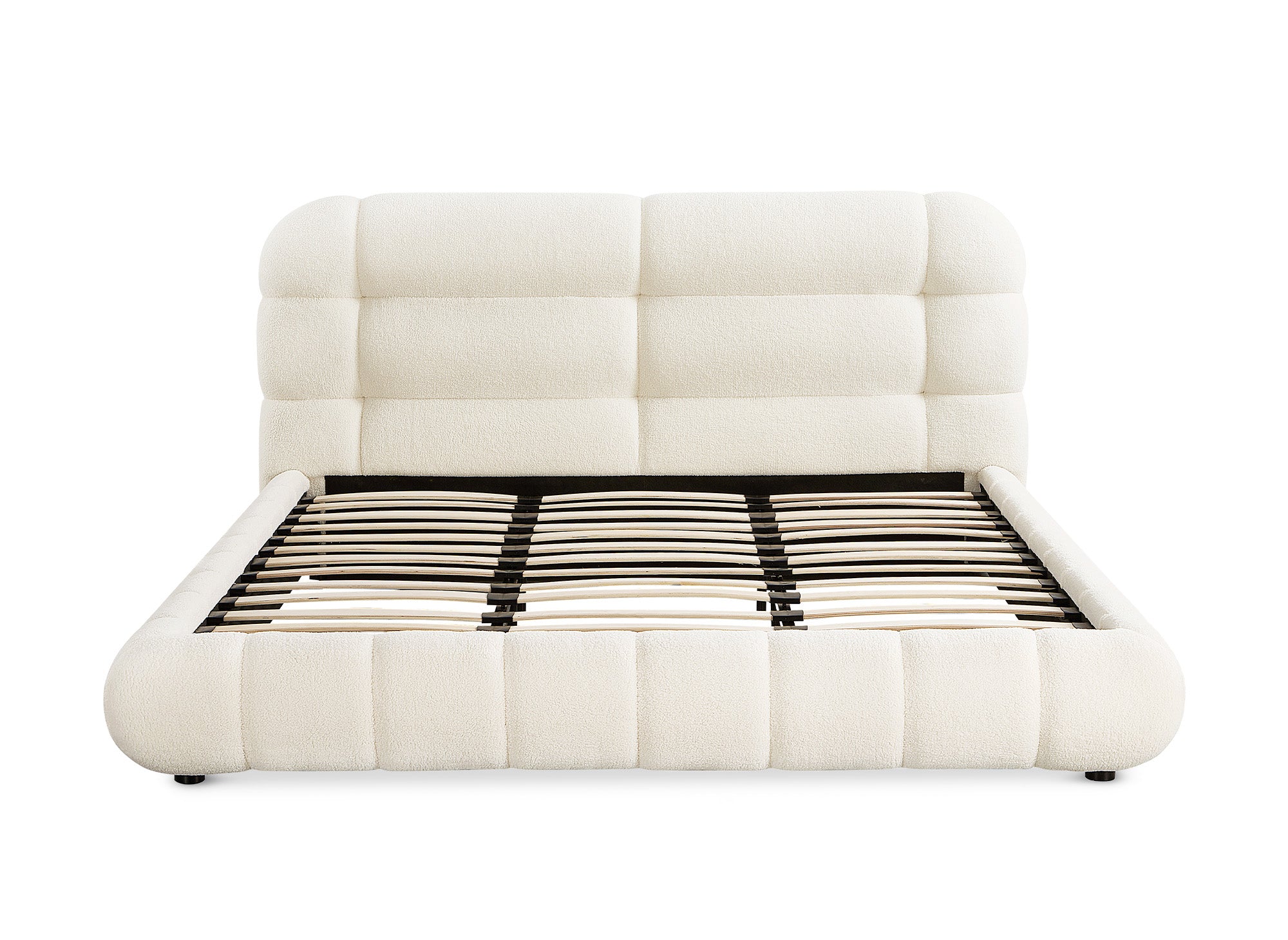 Doppelbett aus ecrufarbenem Bouclé-Stoff 180x200 cm YOURI