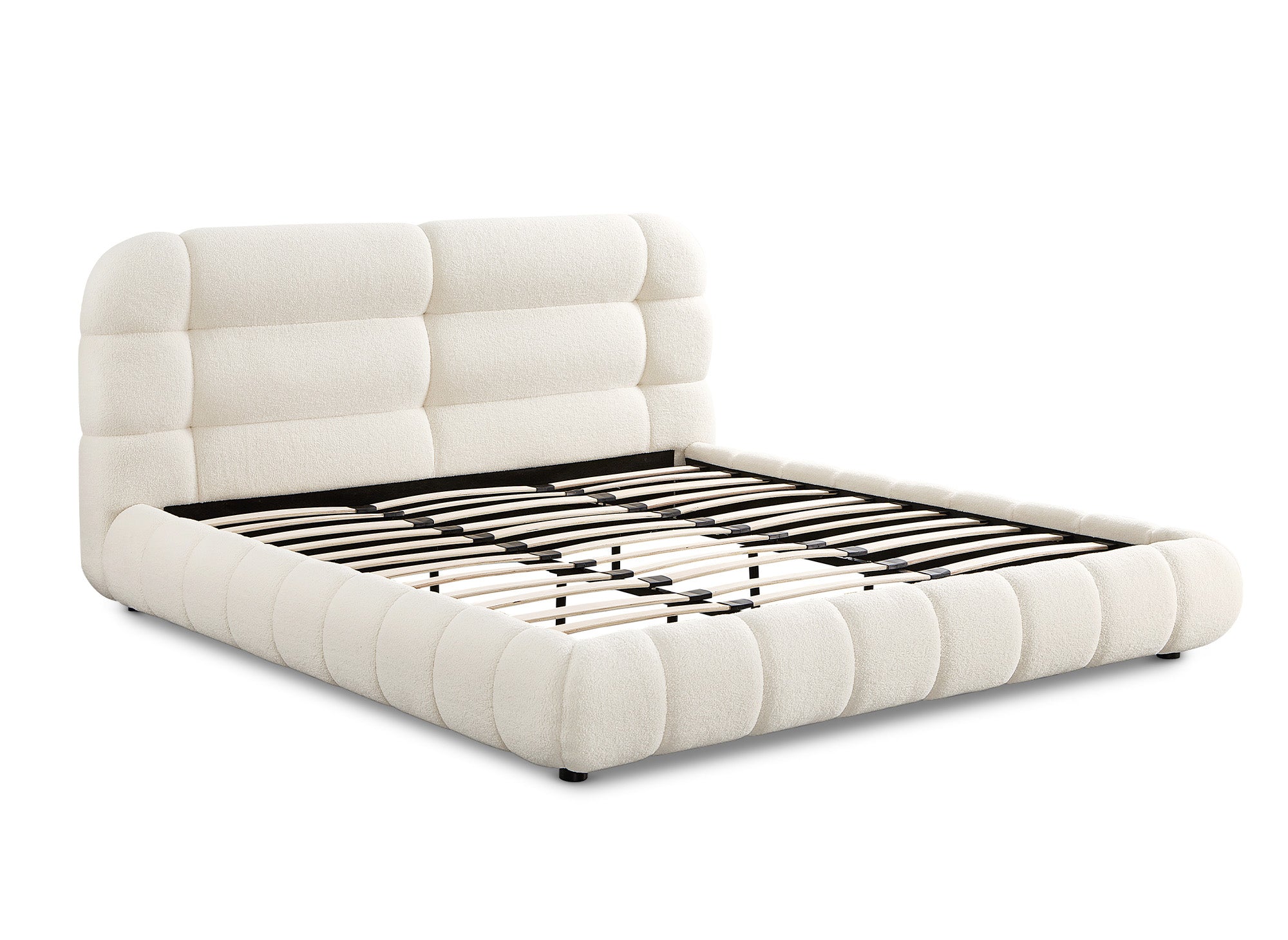 Doppelbett aus ecrufarbenem Bouclé-Stoff 180x200 cm YOURI