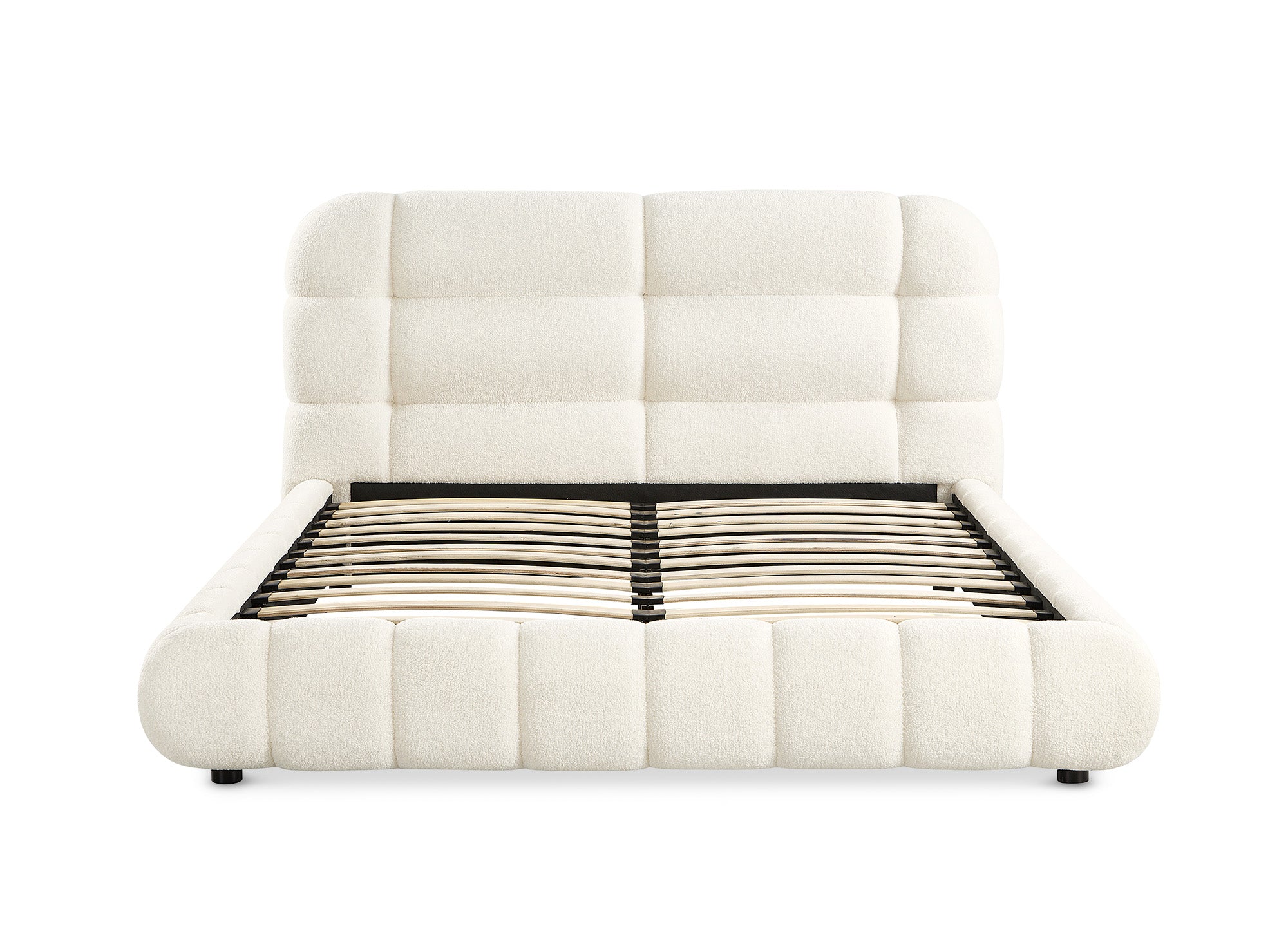 Doppelbett aus ecrufarbenem Bouclé-Stoff 160x200 cm YOURI