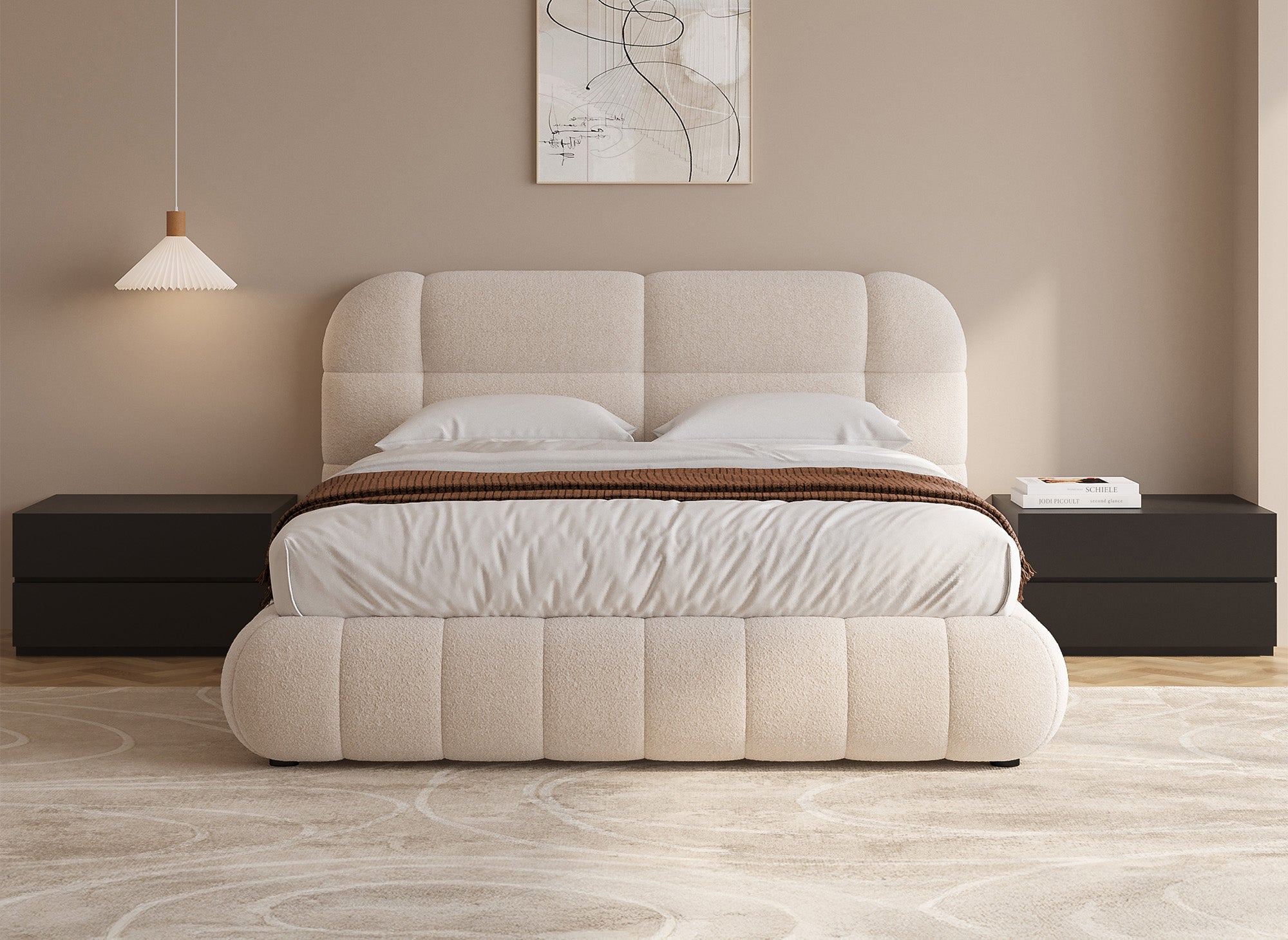 YOURI Bett mit Stauraum aus Frottee, ecru, 140 x 190 cm