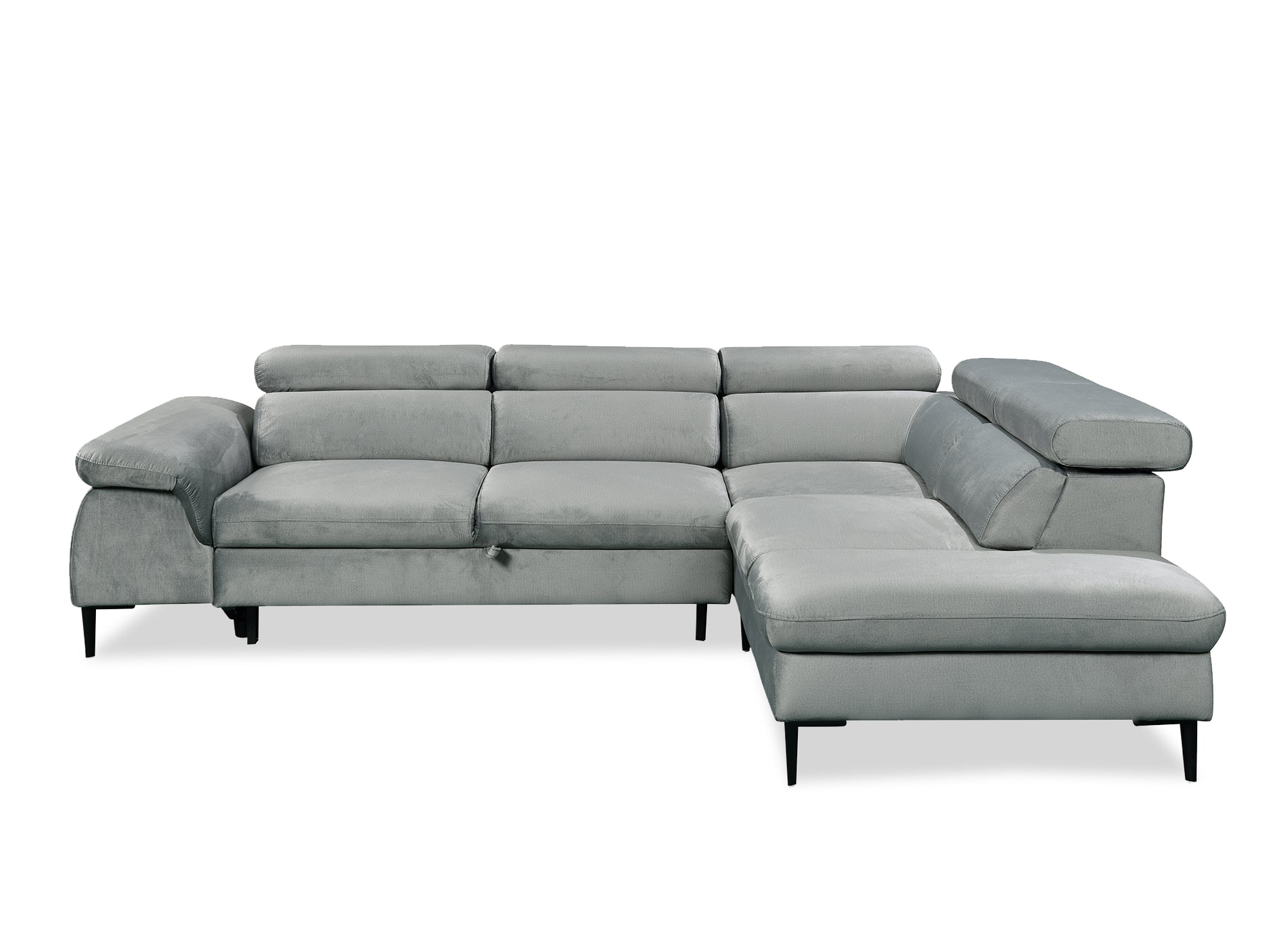 Umwandelbares Ecksofa aus grauem Samt mit Aufbewahrungsbox – rechtwinklig