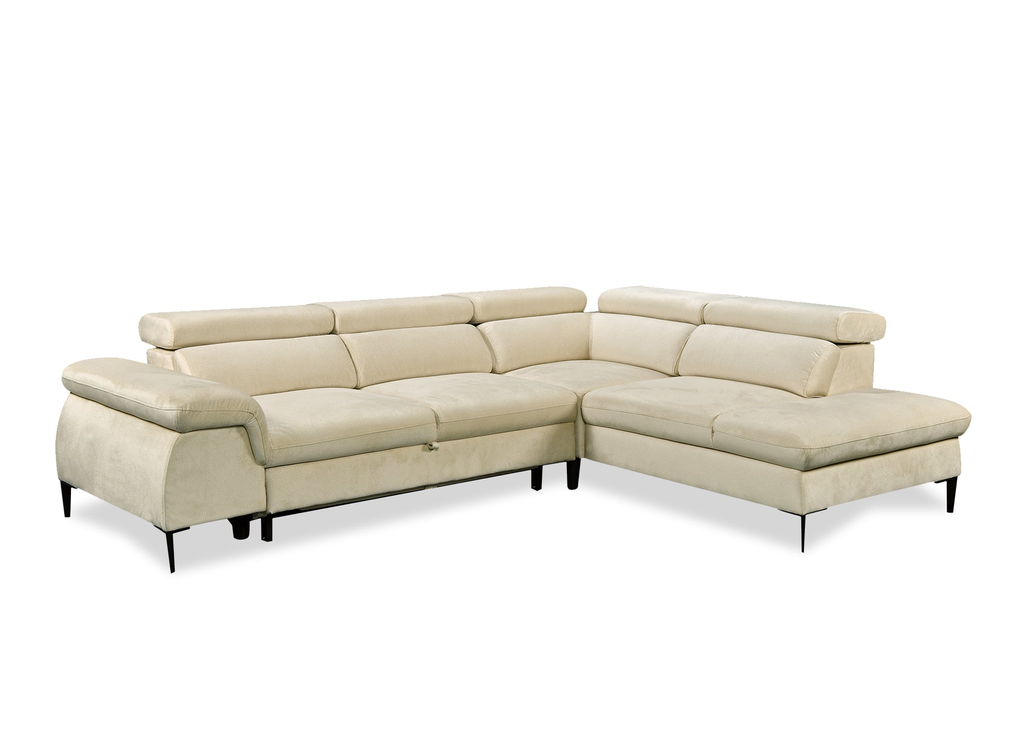 SWAN Ecksofa aus beigefarbenem Samt mit Aufbewahrungsbox - Rechtwinklig