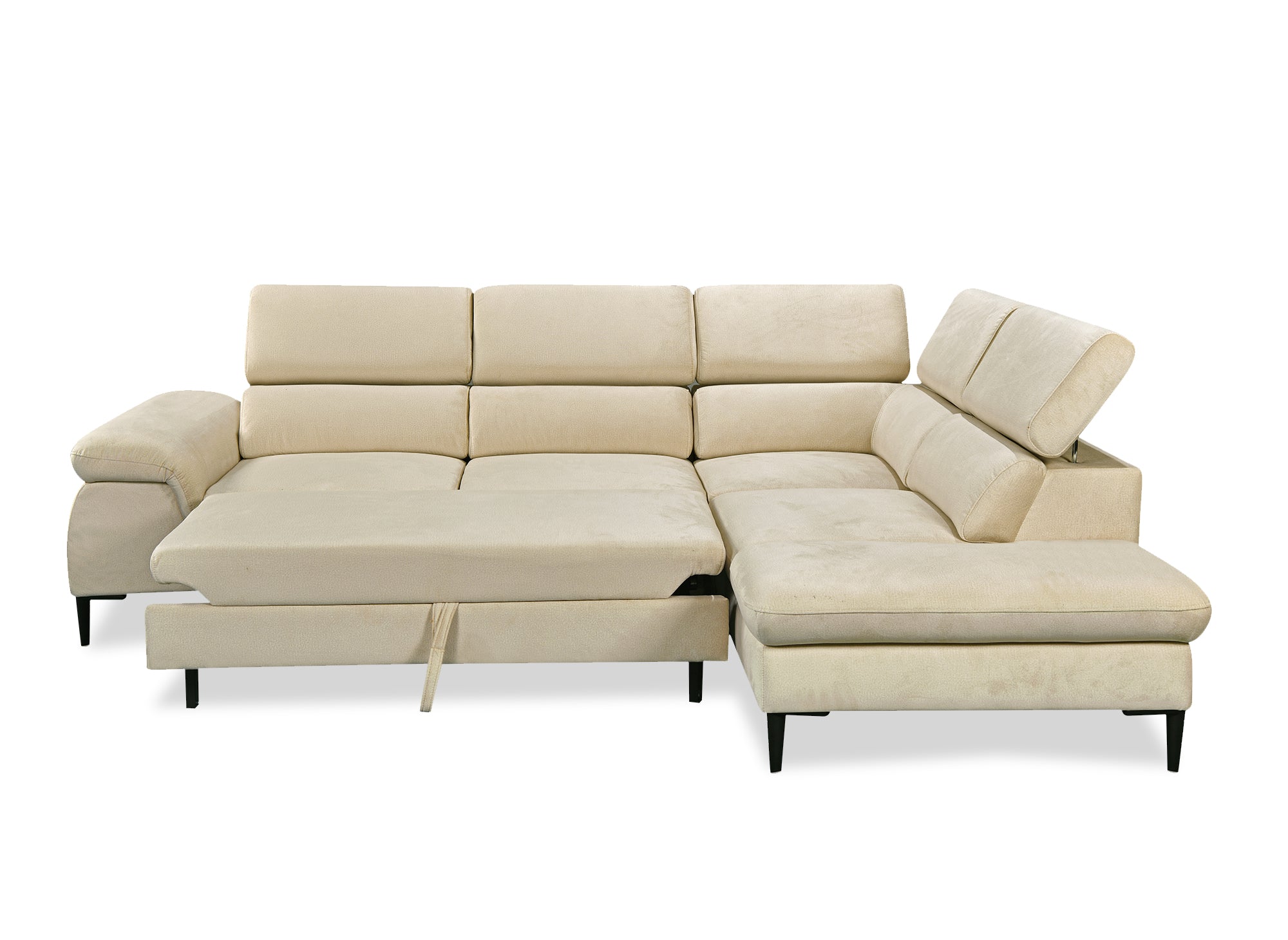 SWAN Ecksofa aus beigefarbenem Samt mit Aufbewahrungsbox - Rechtwinklig