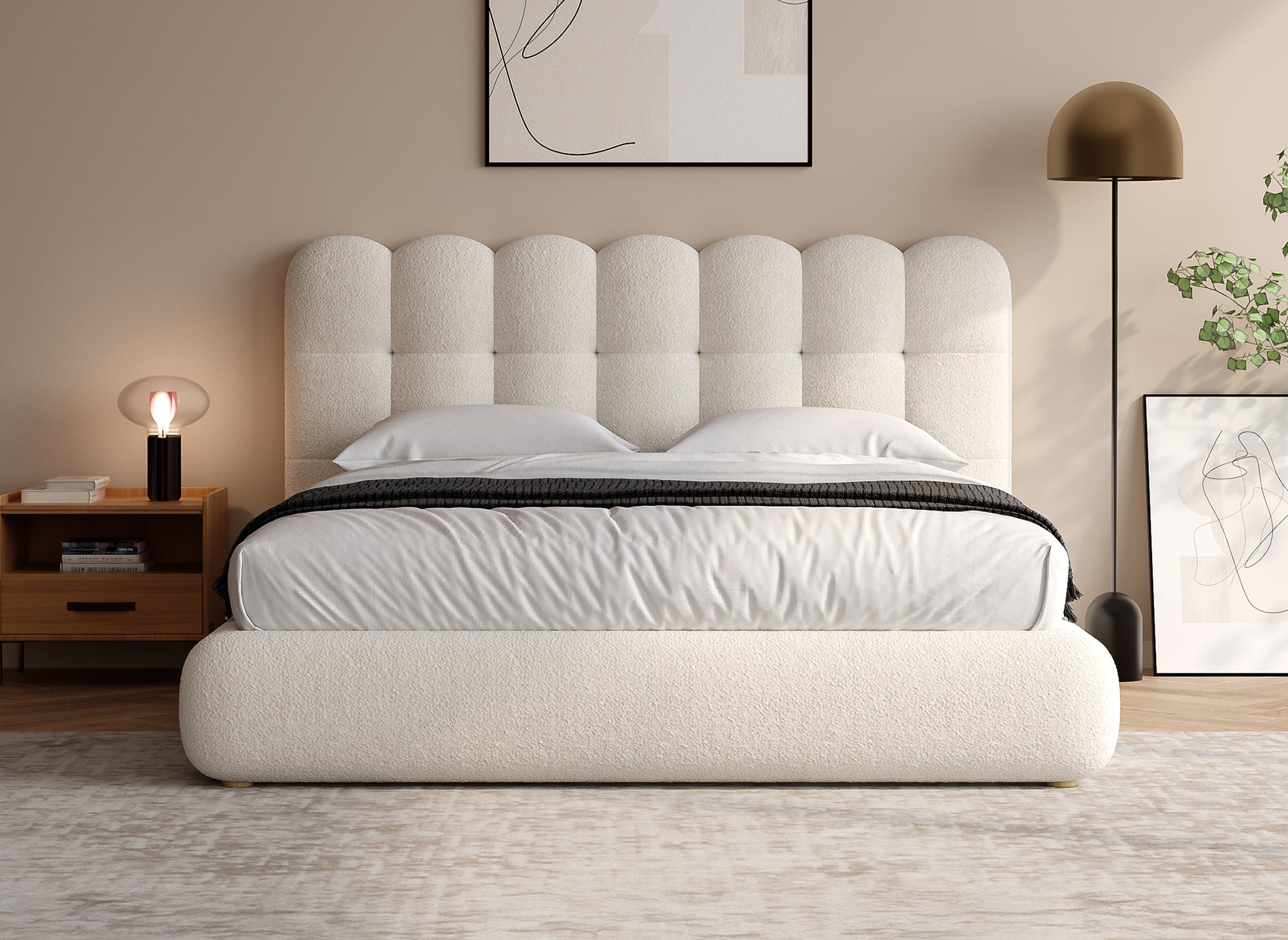 Doppelbett aus beigem Frotteestoff 160x200cm BISCUIT