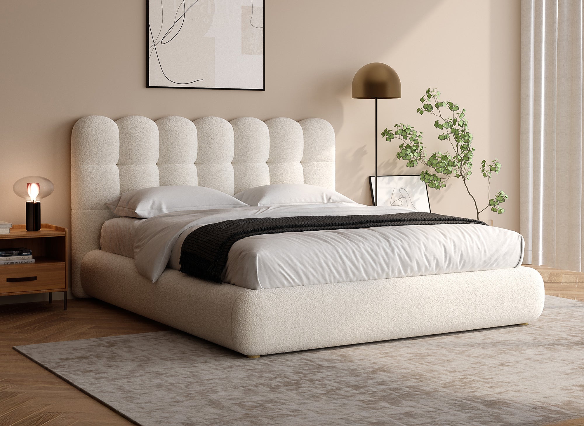 Doppelbett aus beigem Frotteestoff 160x200cm BISCUIT