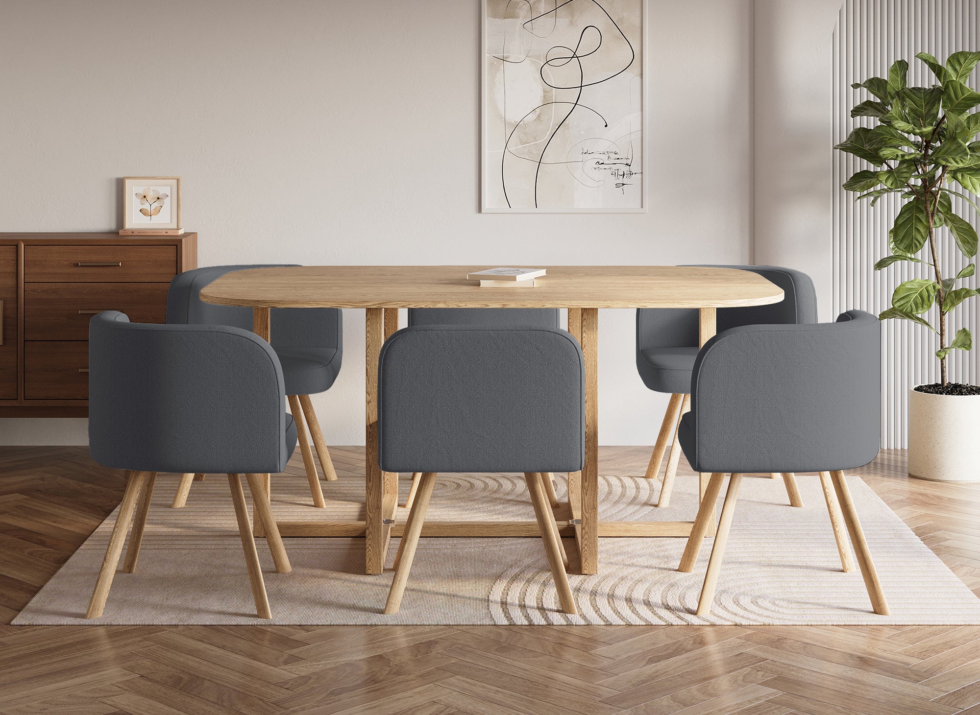 FLEN XL graues stapelbares Tisch- und 6-Stühle-Set