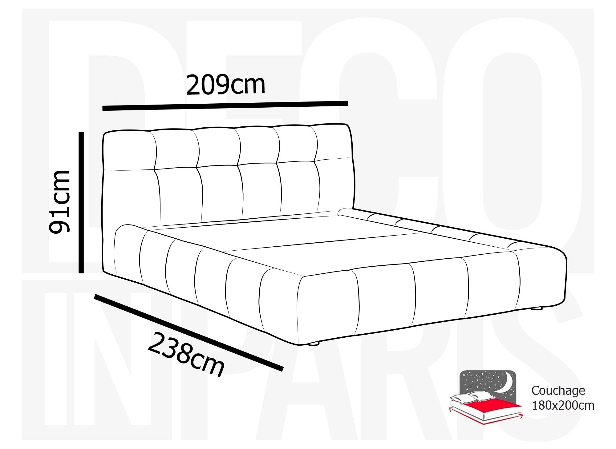 Doppelbett aus ecrufarbenem Bouclé-Stoff 180x200 cm GEORGINA