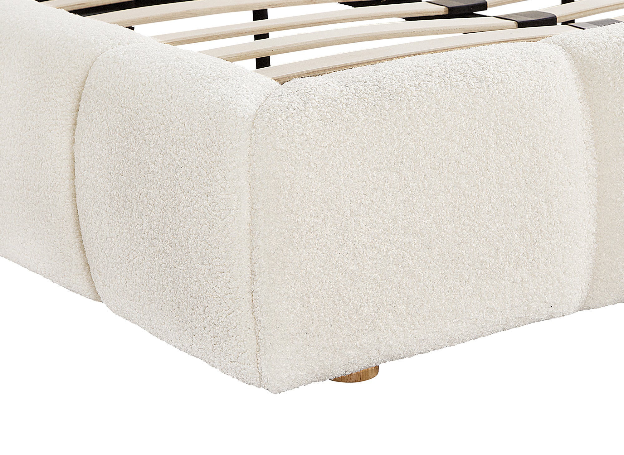 Doppelbett aus ecrufarbenem Bouclé-Stoff 180x200 cm GEORGINA