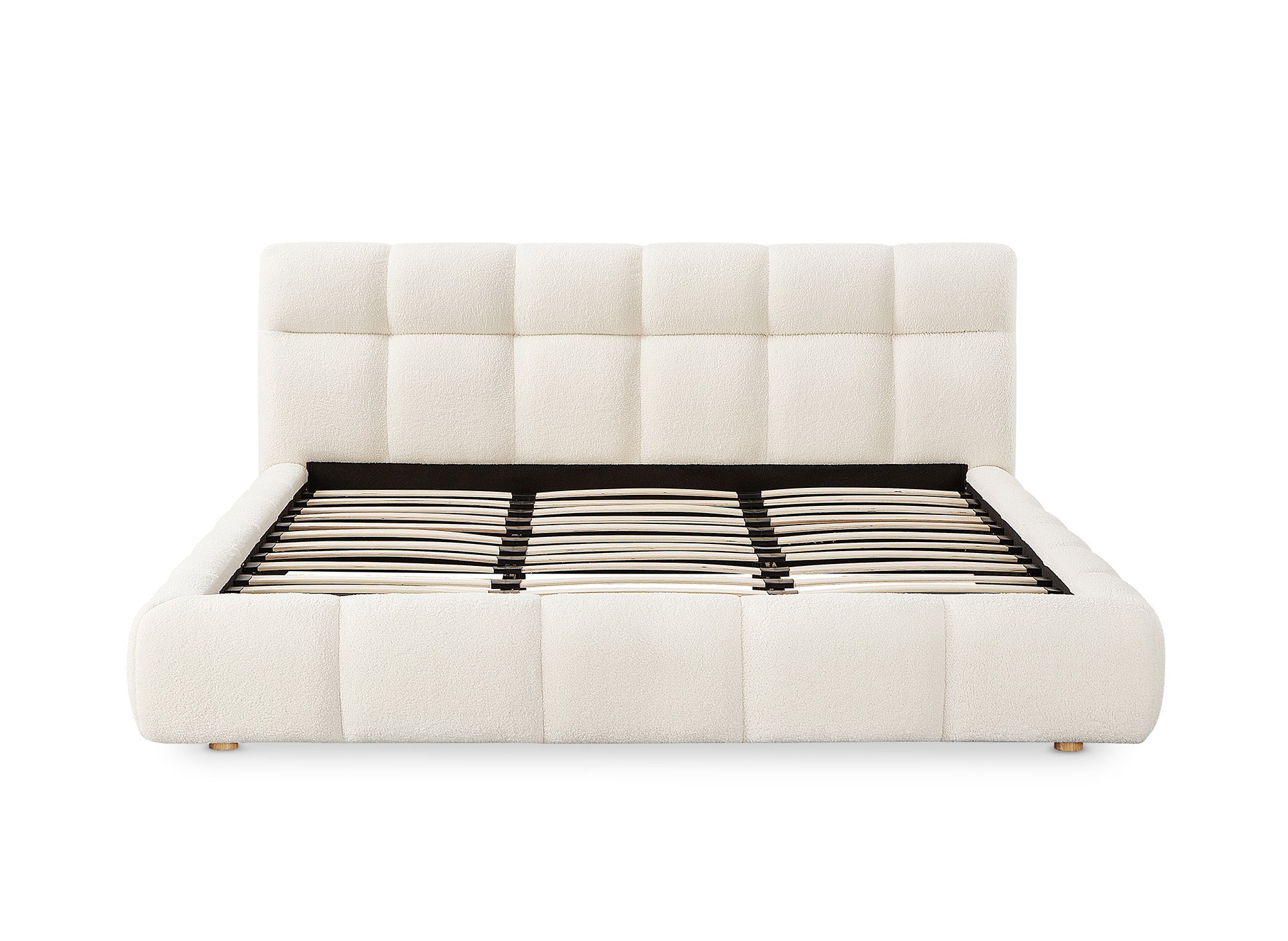 Doppelbett aus ecrufarbenem Bouclé-Stoff 180x200 cm GEORGINA