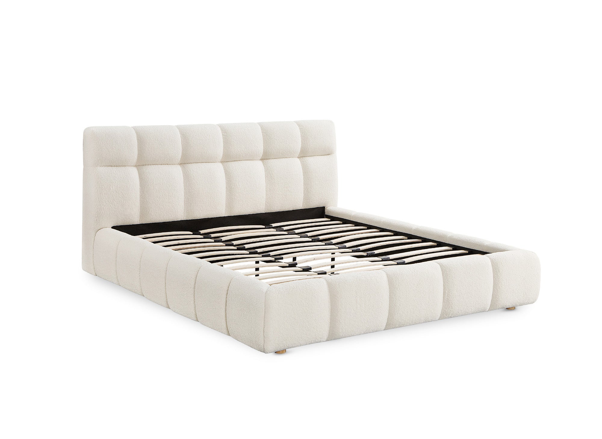 Doppelbett aus ecrufarbenem Bouclé-Stoff 140x190 cm GEORGINA