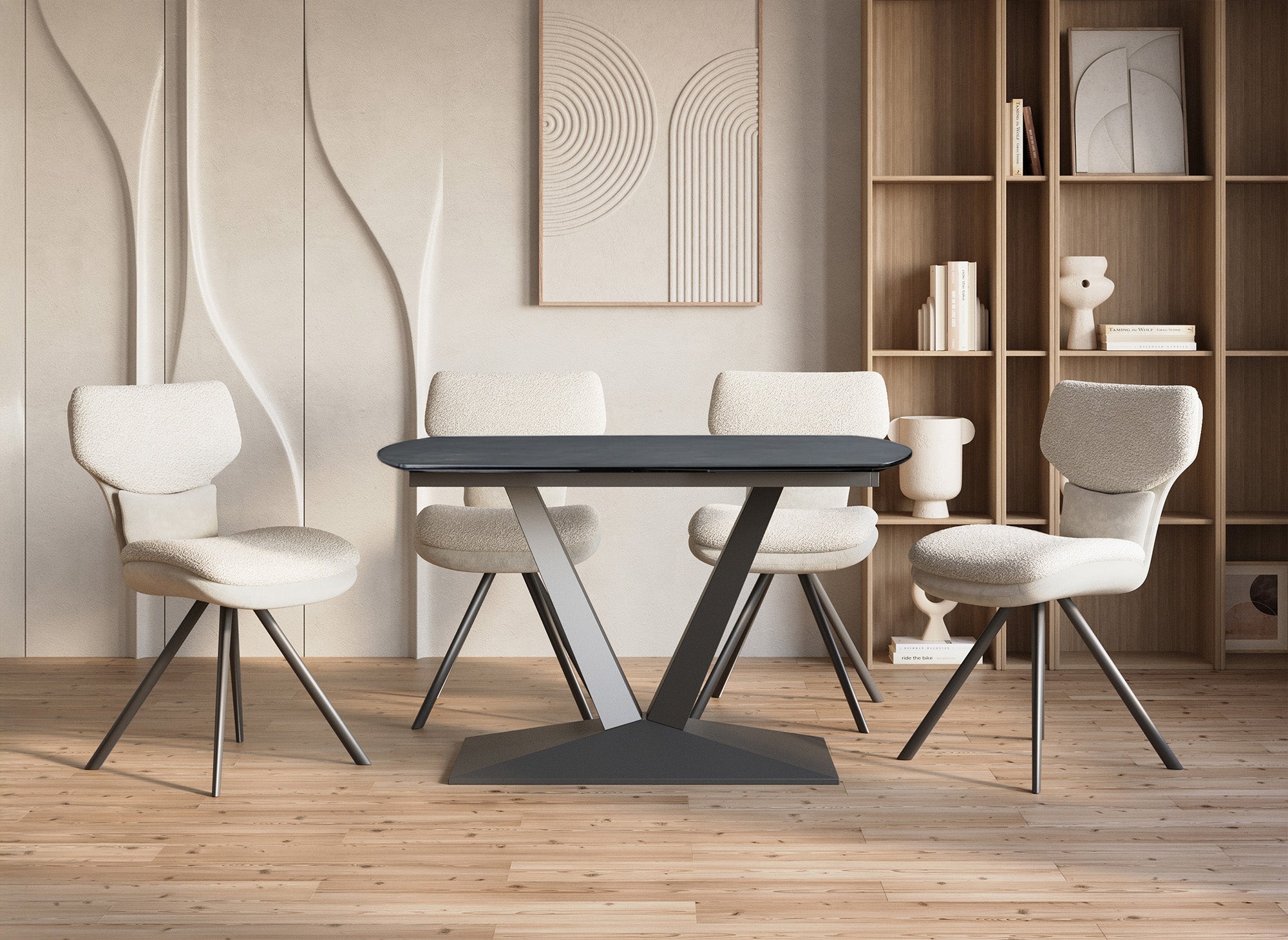 Eliad ausziehbarer Esstisch aus schwarzer Keramik für 6-8 Personen