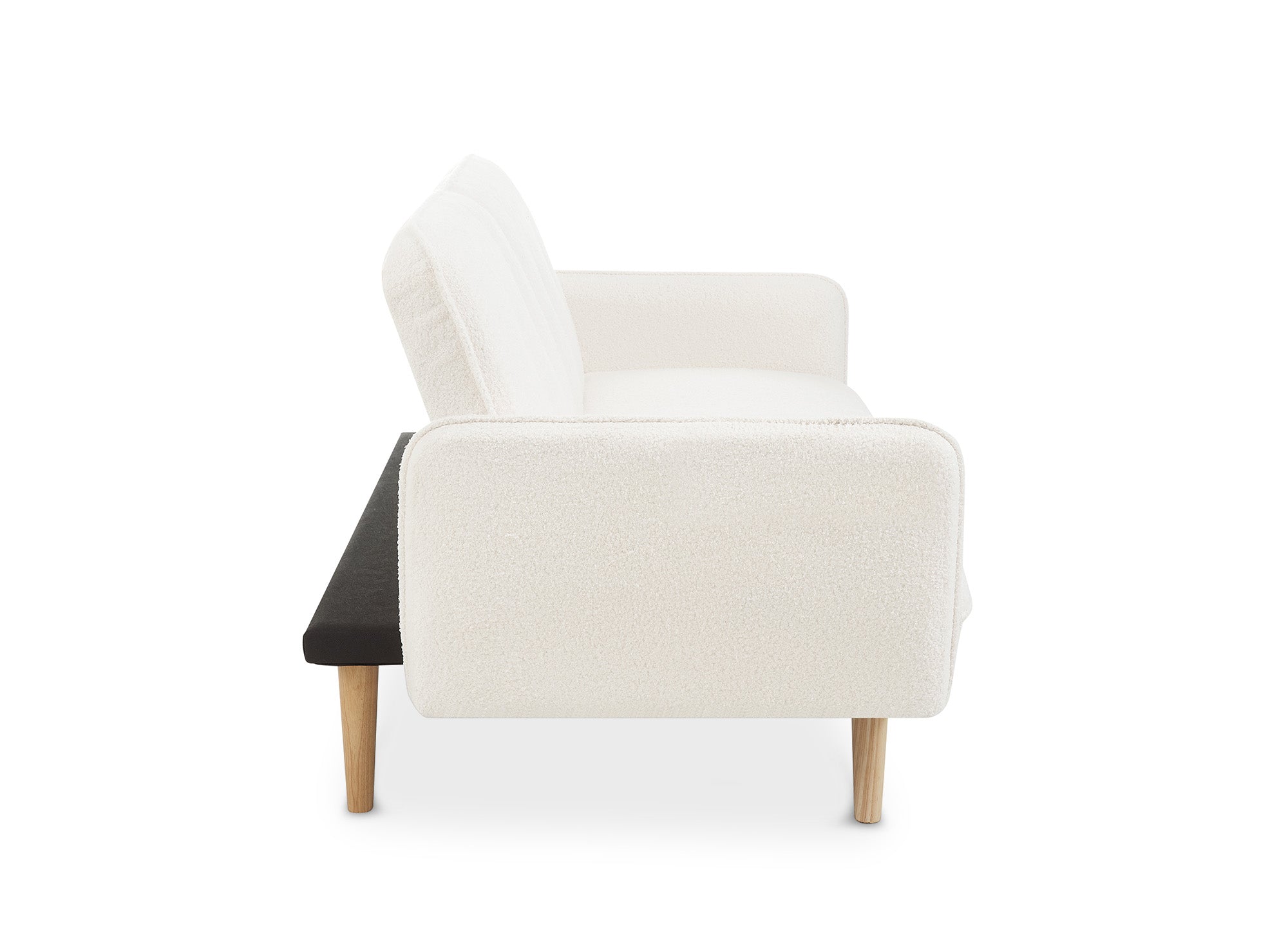 NATAL Schlafsofa aus ecru-weißem Bouclé-Stoff mit Holzbeinen
