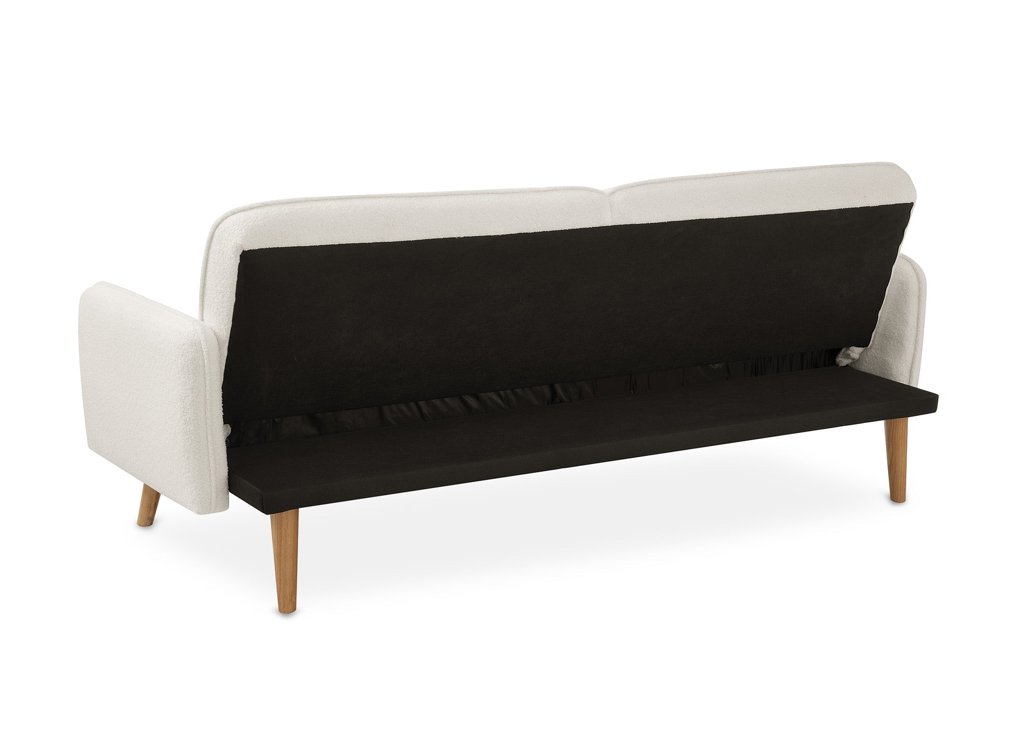 NATAL Schlafsofa aus ecru-weißem Bouclé-Stoff mit Holzbeinen