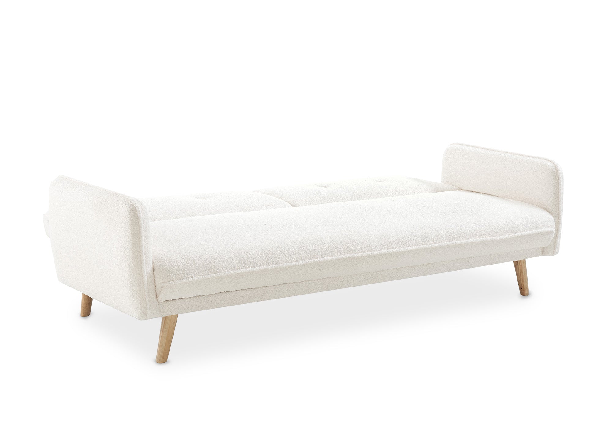 NATAL Schlafsofa aus ecru-weißem Bouclé-Stoff mit Holzbeinen