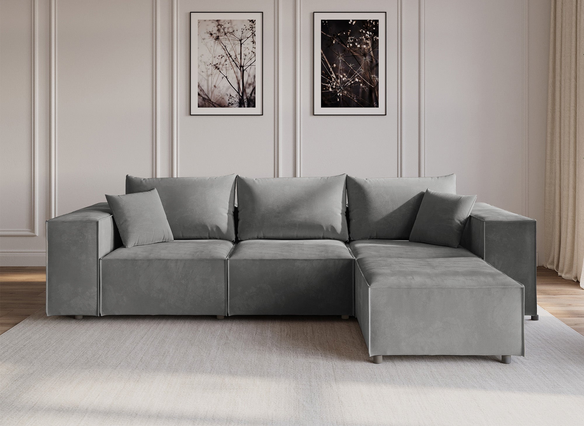 Modulares Ecksofa HARLEM aus grauem Samt