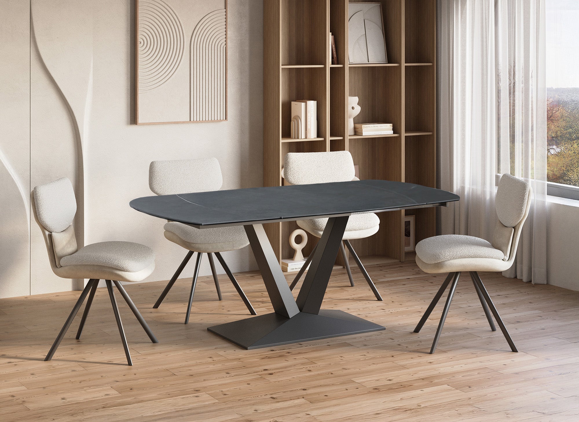Eliad ausziehbarer Esstisch aus schwarzer Keramik für 6-8 Personen