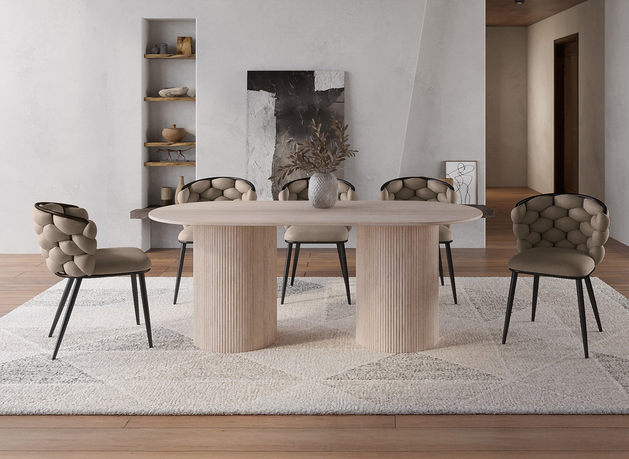 2er-Set taupefarbene Samtstühle mit schwarzen Metallbeinen CECILE