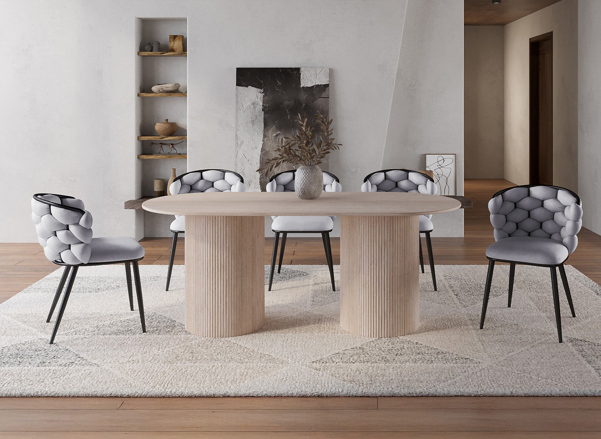 2er-Set Stühle aus grauem Samt mit schwarzen Metallbeinen CECILE