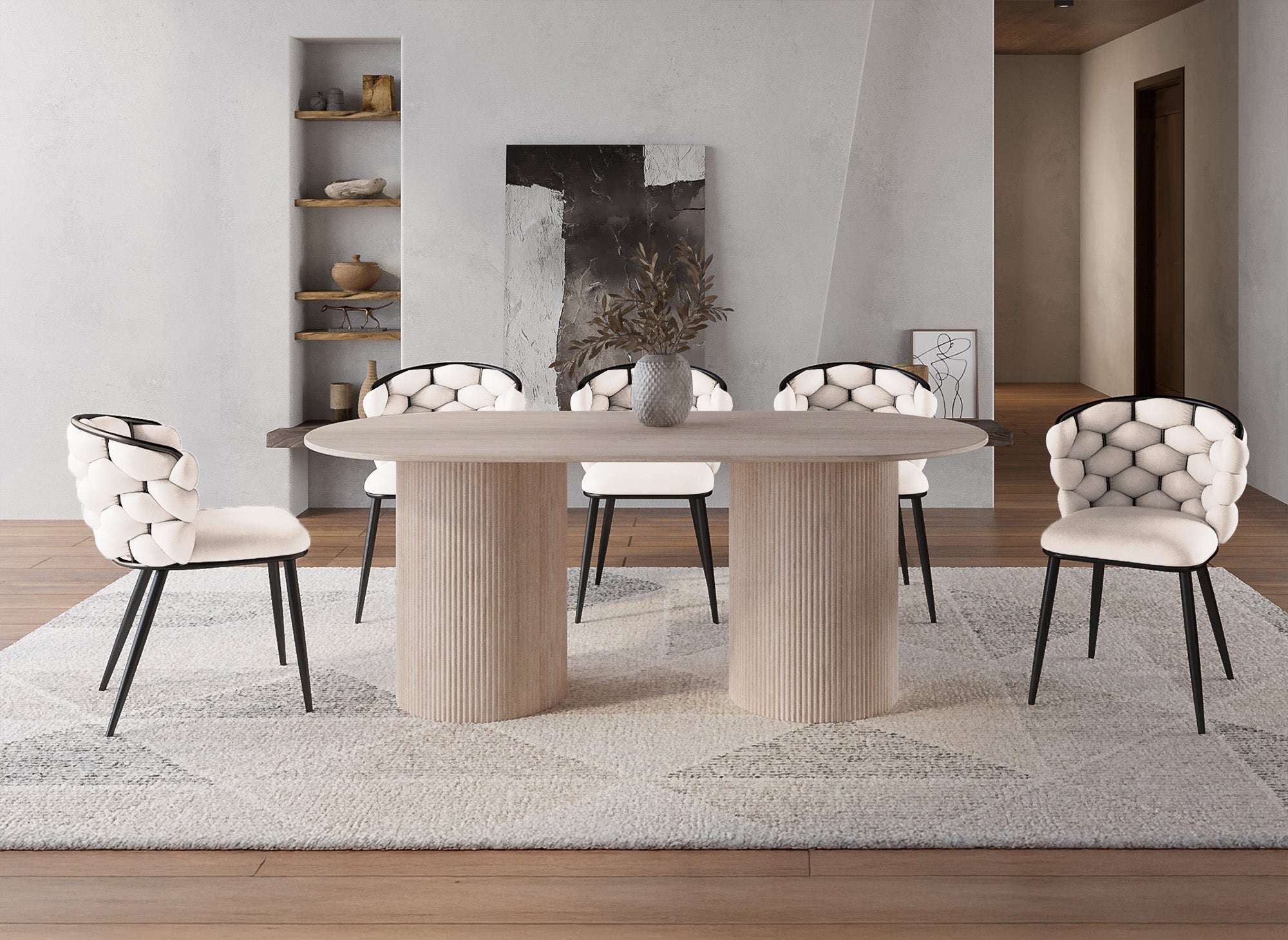 2er-Set beige Samtstühle mit schwarzen Metallbeinen CECILE
