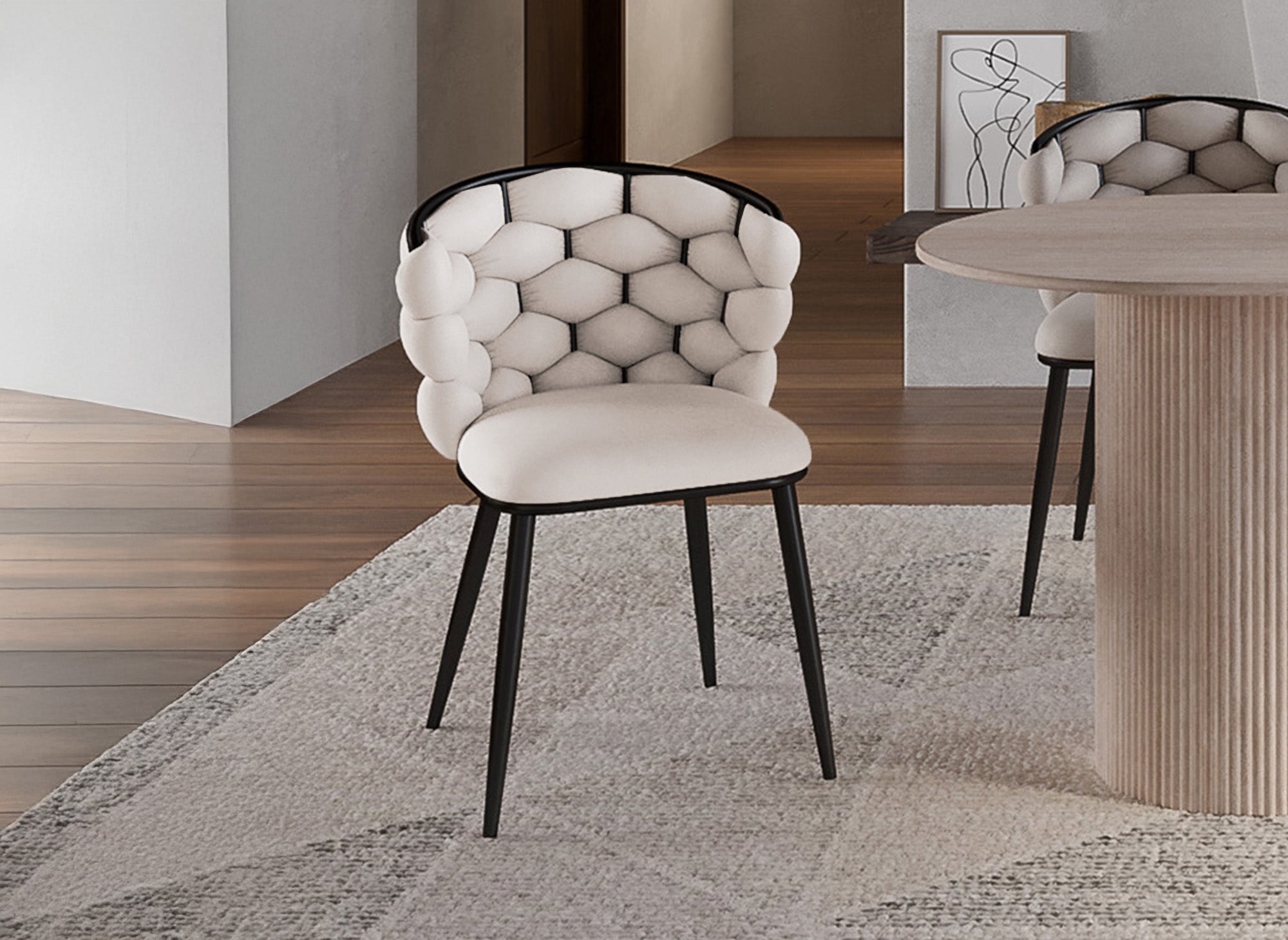 2er-Set beige Samtstühle mit schwarzen Metallbeinen CECILE